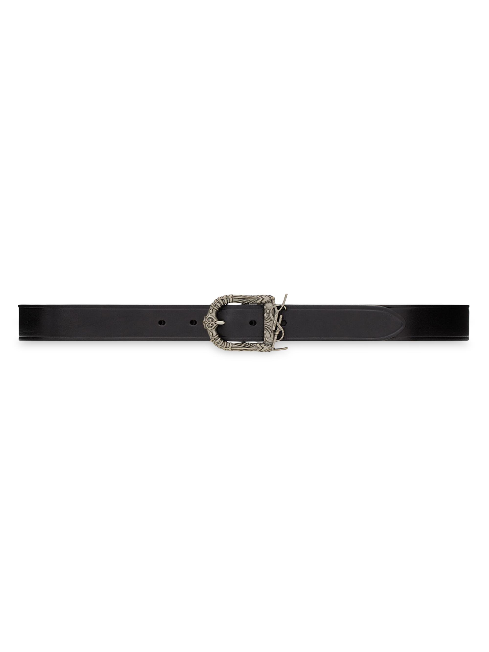 Saint Laurent logo-engraved leather belt - Black