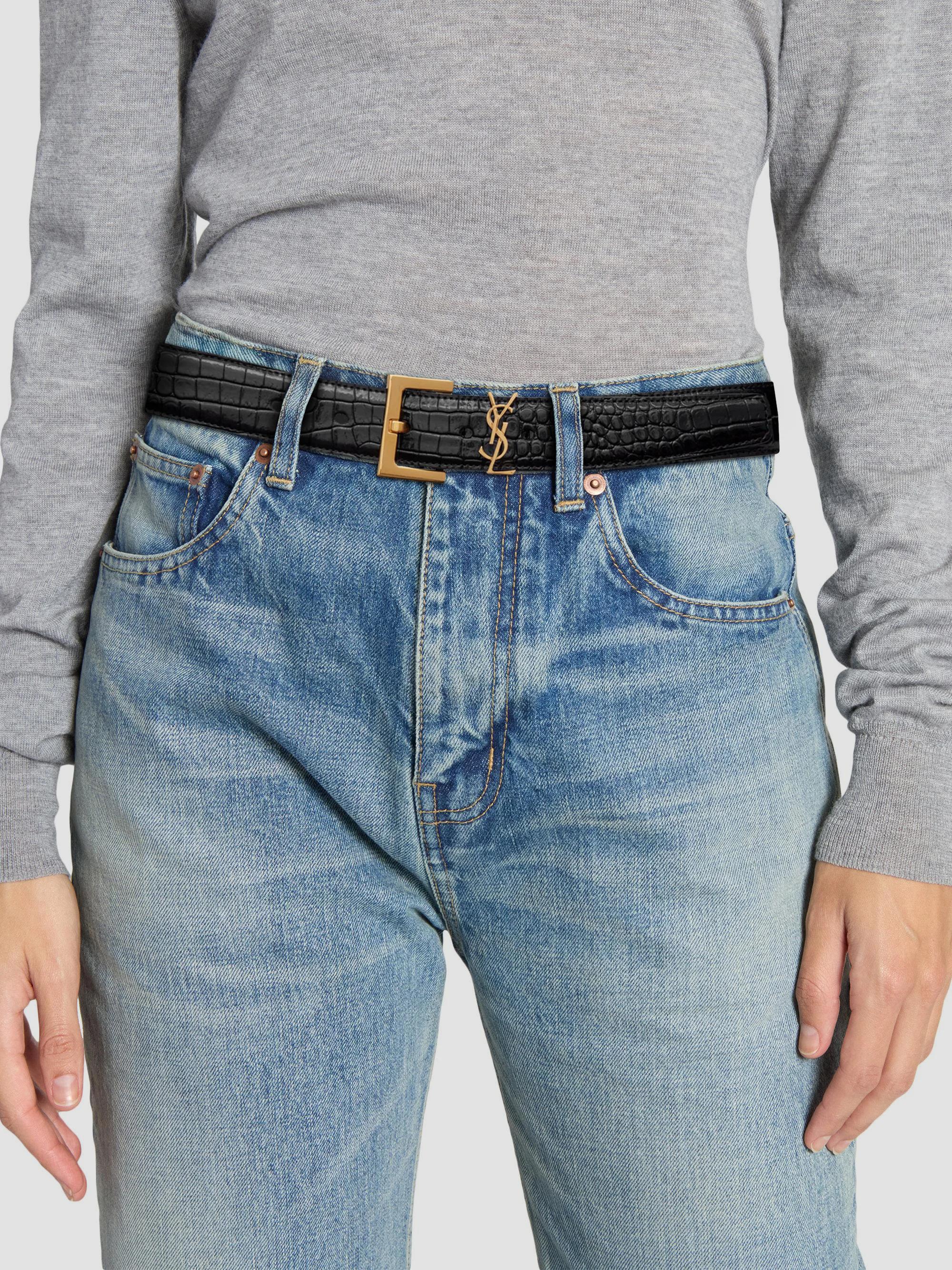 Belt with square buckle featuring a Cassandre logo NWT Saint Laurent YSL Cassandre Cream Soft Square Buckle  main image 4