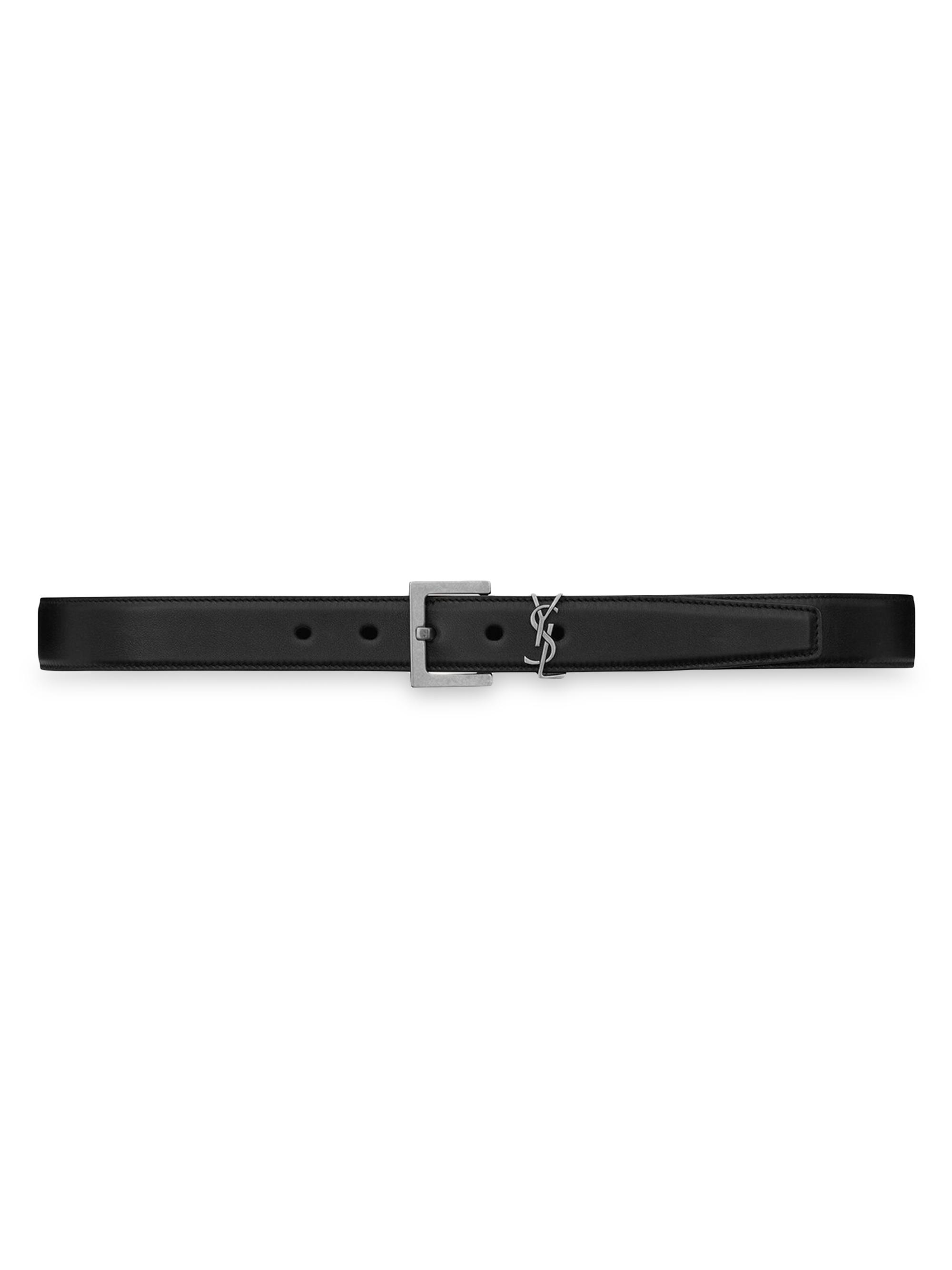 Saint Laurent Women's Cassandre Belt with Square Buckle in Smooth Leather - Nero