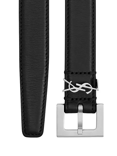 Saint Laurent 3cm Monogram Smooth Leather Belt In Black