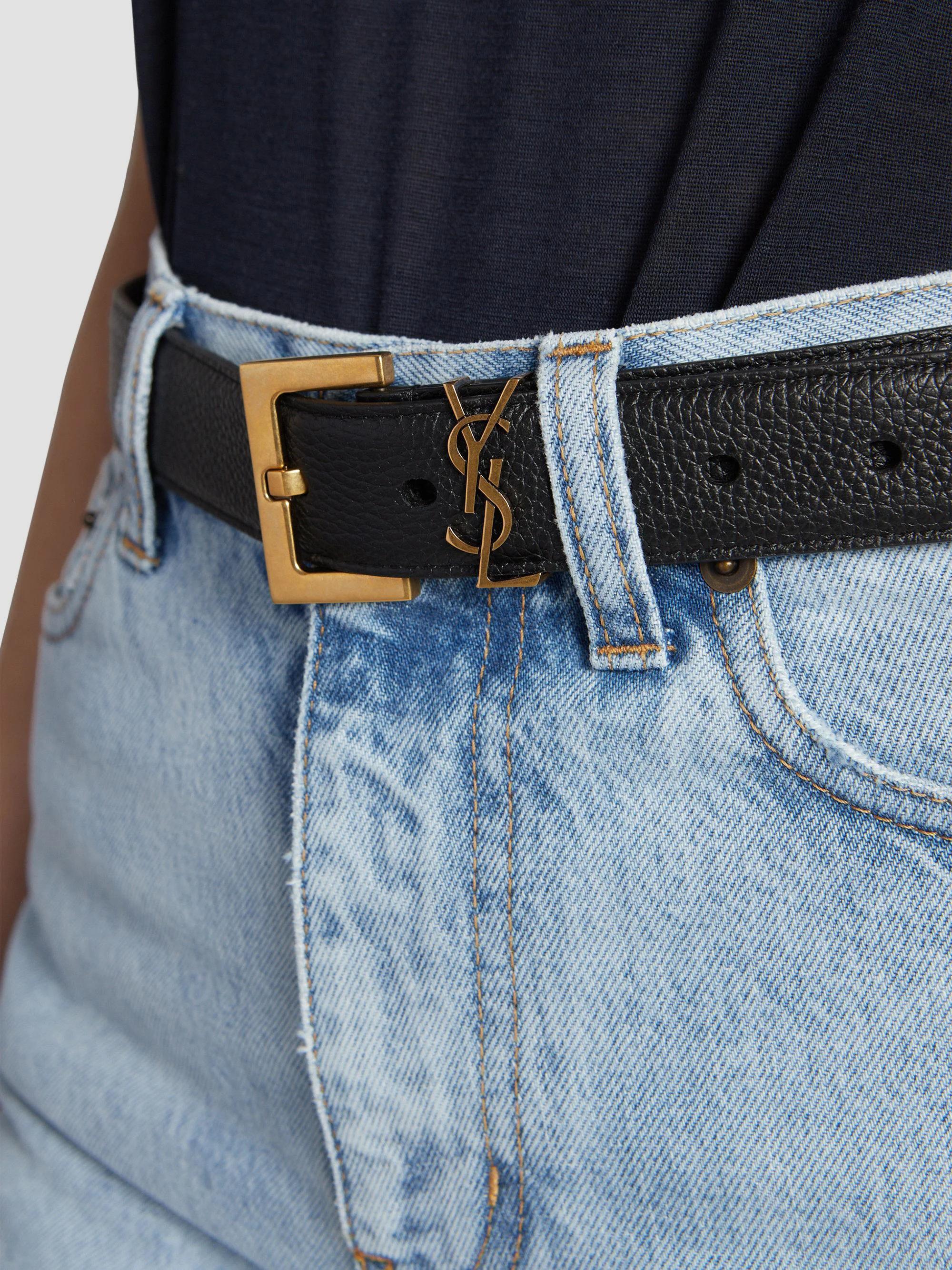 Saint Laurent Cassandre Belt with Square Buckle in Grained  display picture 3