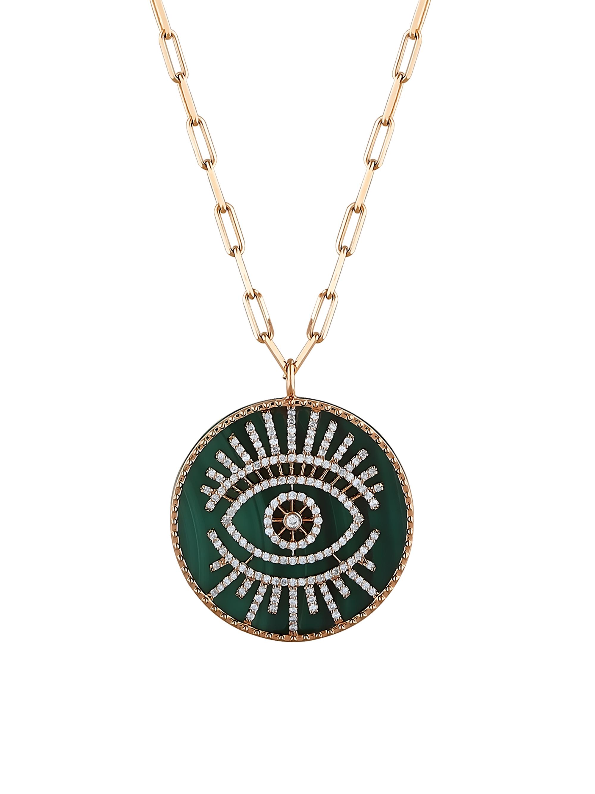 Bee Goddess Women's Eye Light 14K Gold, Diamond & Malachite Necklace - Rose Gold