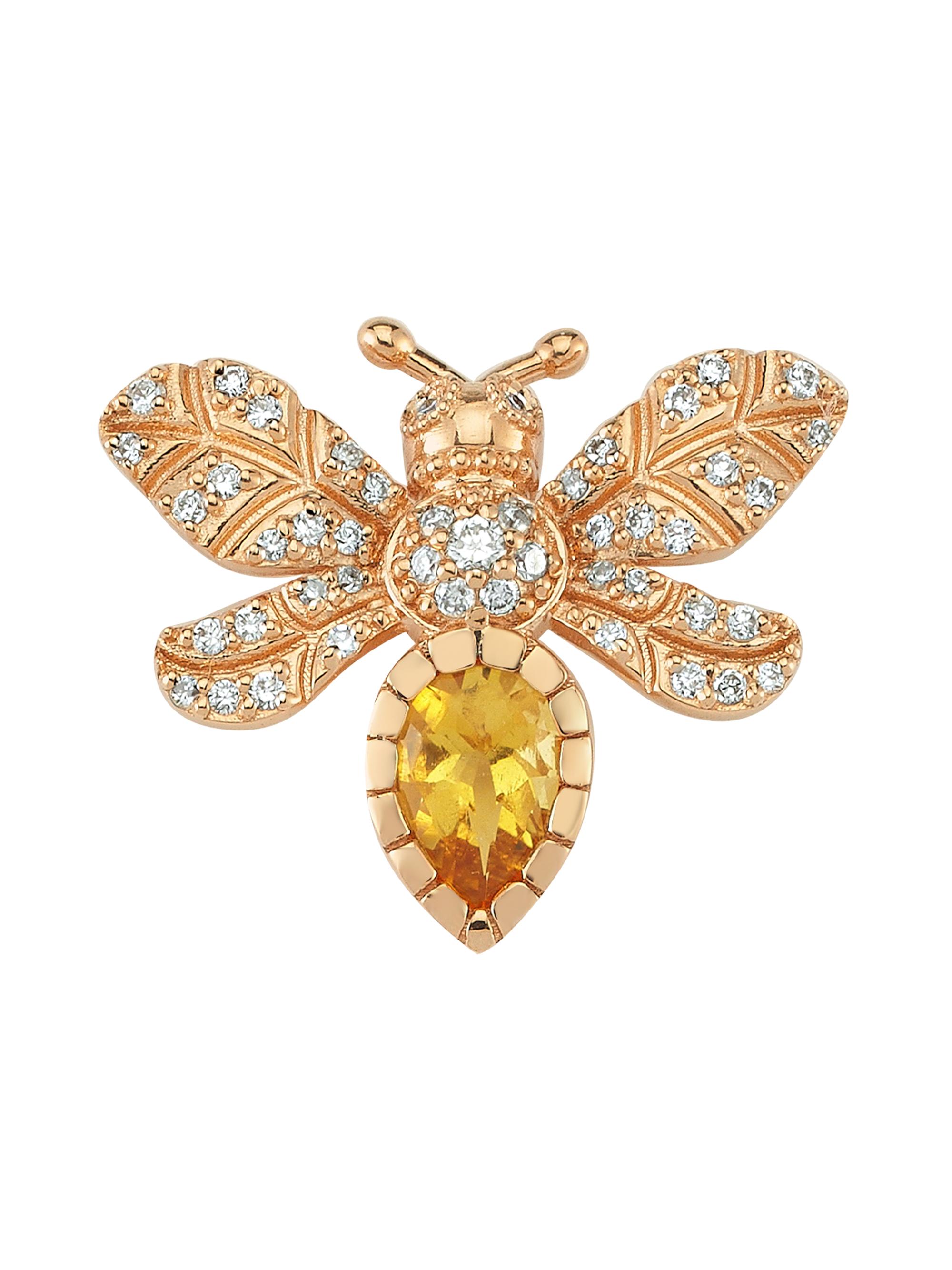 Bee Goddess Women's Honey Bee 14K Rose Gold, Diamond & Citrine Single Earring - Rose Gold