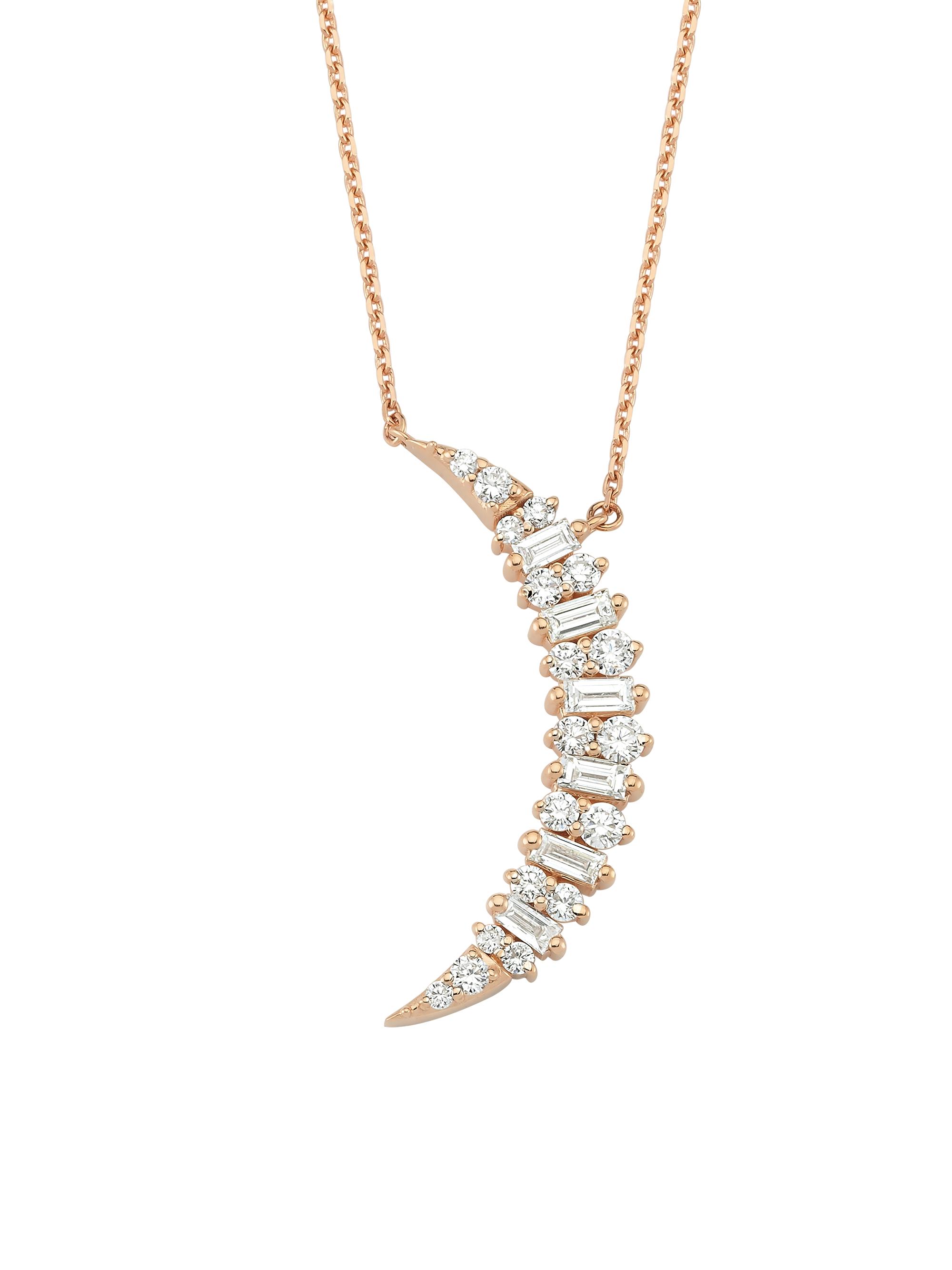 Bee Goddess Women's Star Light Crescent 14K Rose Gold & Diamond Moon Necklace - Rose Gold