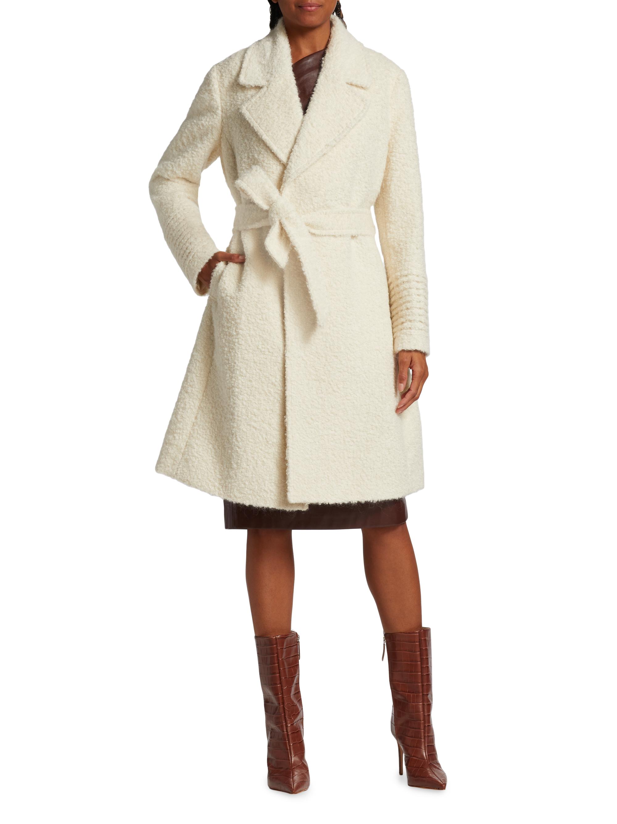 美品☆特価☆ELIE TAHARI☆高級メリノウール ボレロ☆ベージュS Elie Tahari Belted Bouclé-Knit Coat | Saks Fifth Avenue