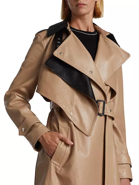 Shop Helmut Lang Belted Two-Tone Leather Trench Coat | Saks Fifth