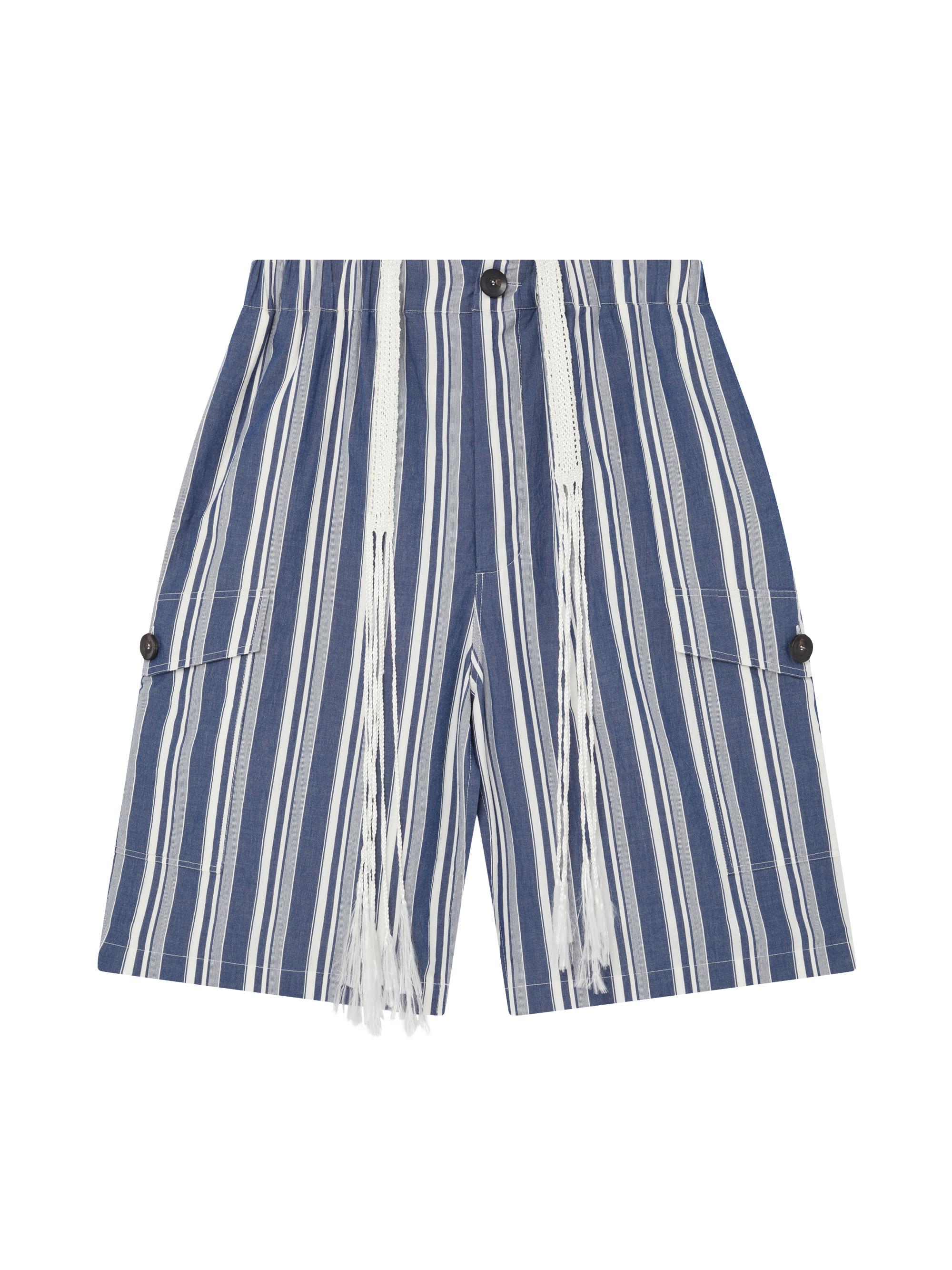 Wales Bonner Men's Xalam Striped Cotton Shorts - Blue Stripe