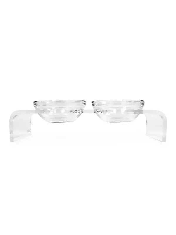 Hiddin Medium Clear Double Pet Bowl Feeder with Silver Bowls | options 3.5 Cups