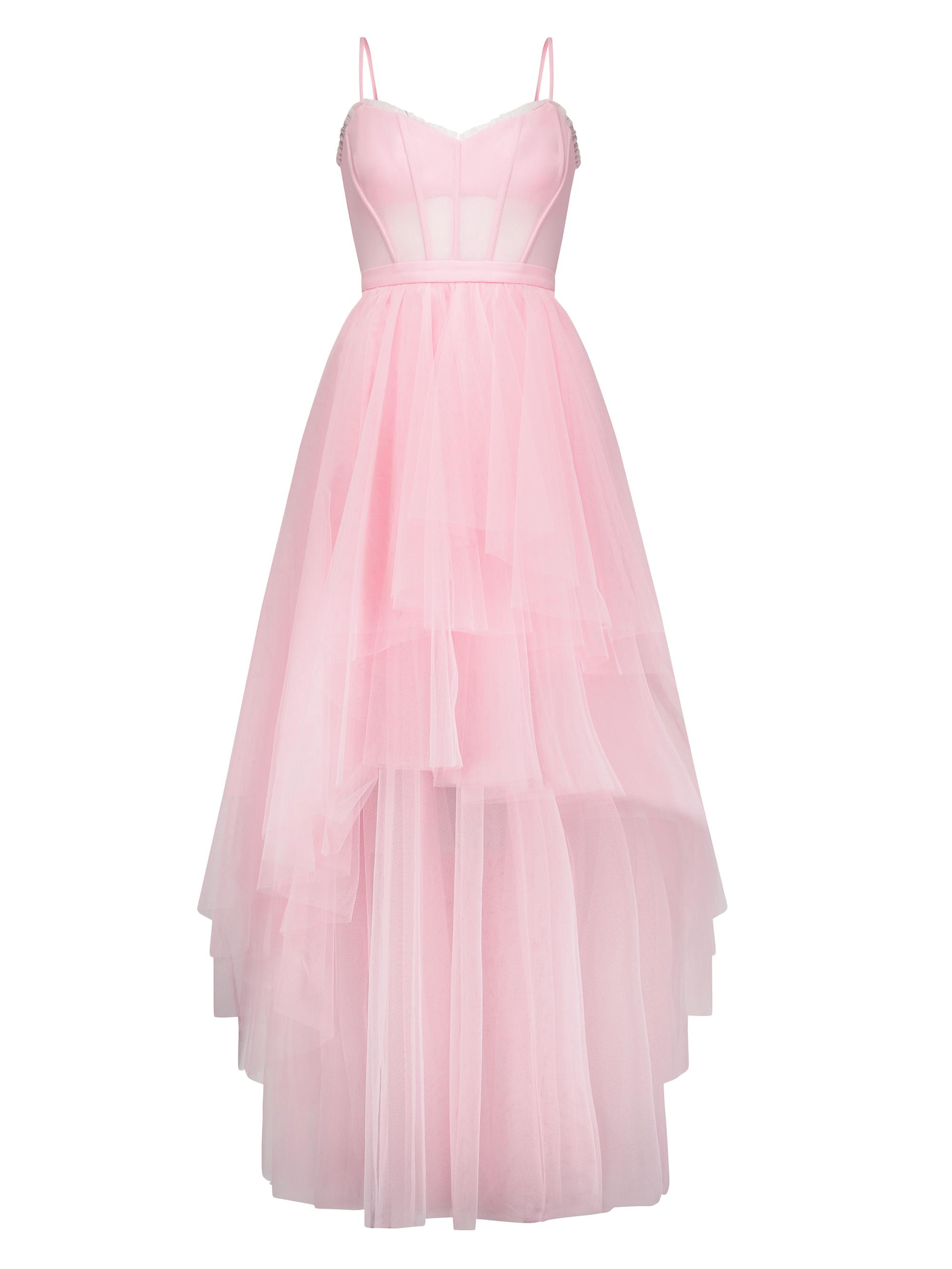 BCBGMAXAZRIA Women's Tiered Tulle Corset Gown - Pink Rose