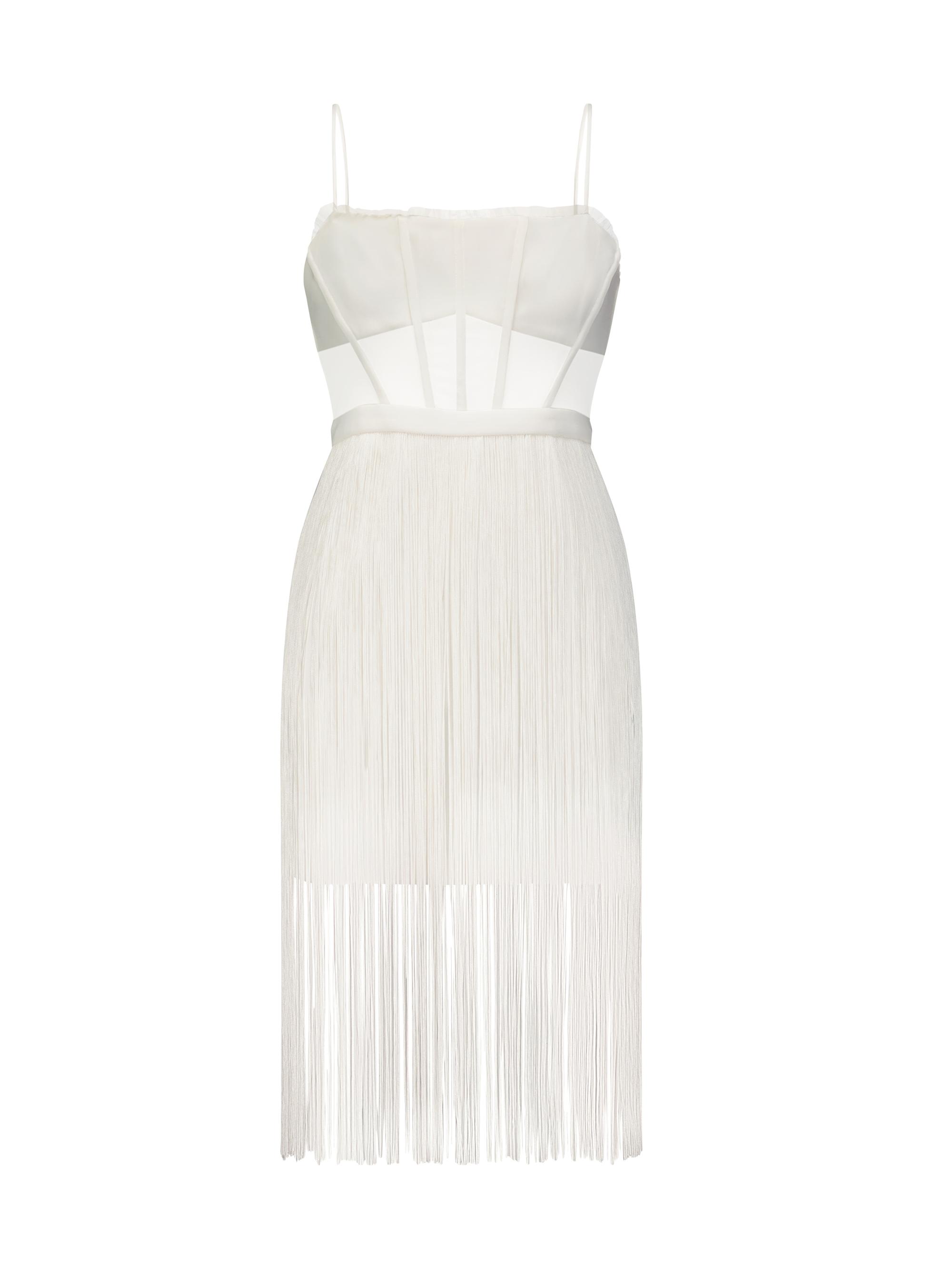 BCBGMAXAZRIA Women's Corset Fringe-Hem Sheath Dress - Off White