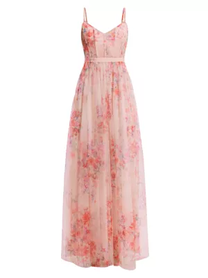 BCBGMAXAZRIA Women's Floral Tulle Sleeveless Gown - Apricot Blush