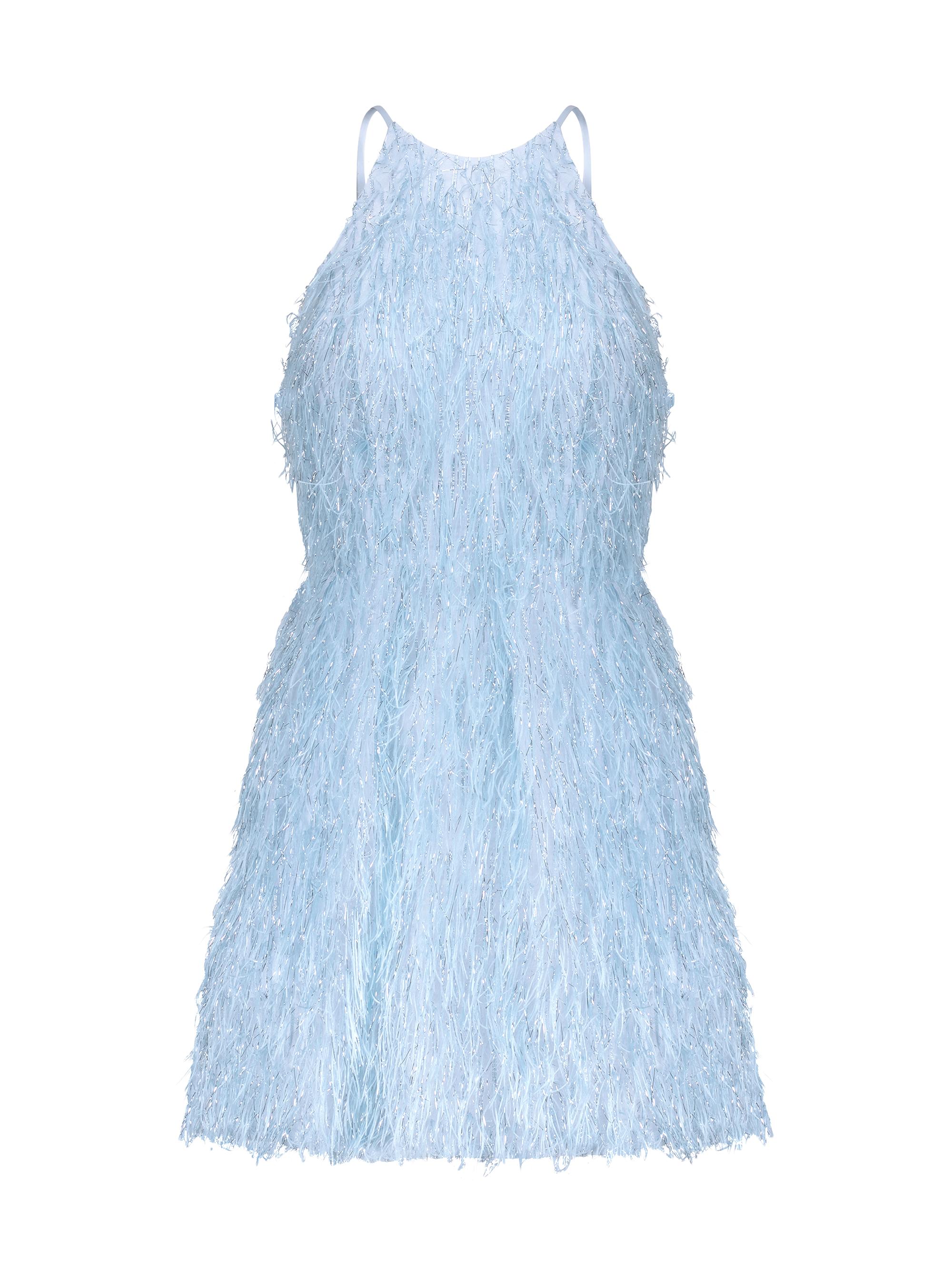 BCBGMAXAZRIA Women's Sleeveless Metallic Feather Minidress - Ethereal Blue