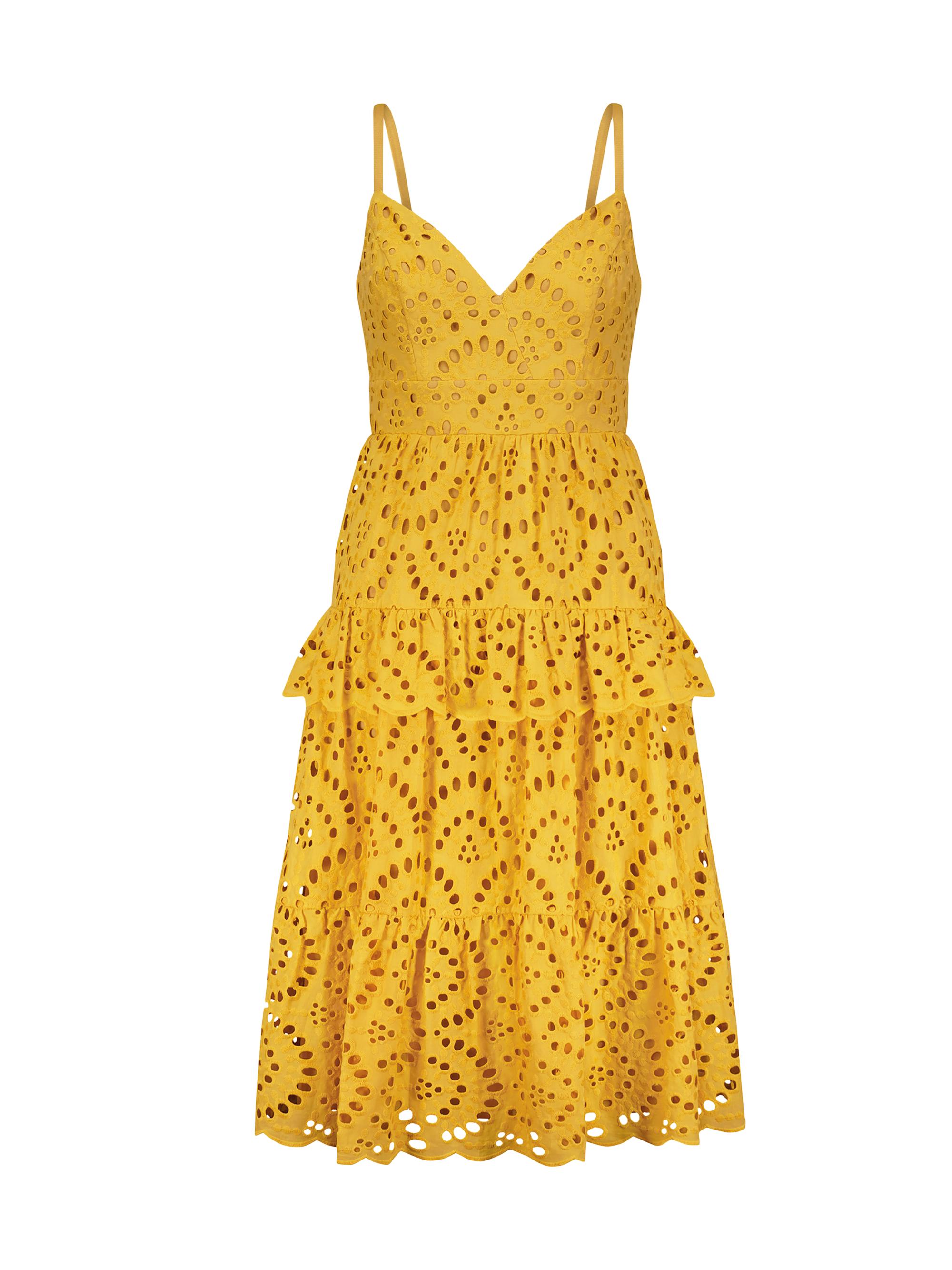 BCBGMAXAZRIA Women's Eyelet Midi-Dress - Ochre