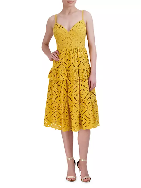 Shop BCBGMAXAZRIA Eyelet Midi-Dress | Saks Fifth Avenue
