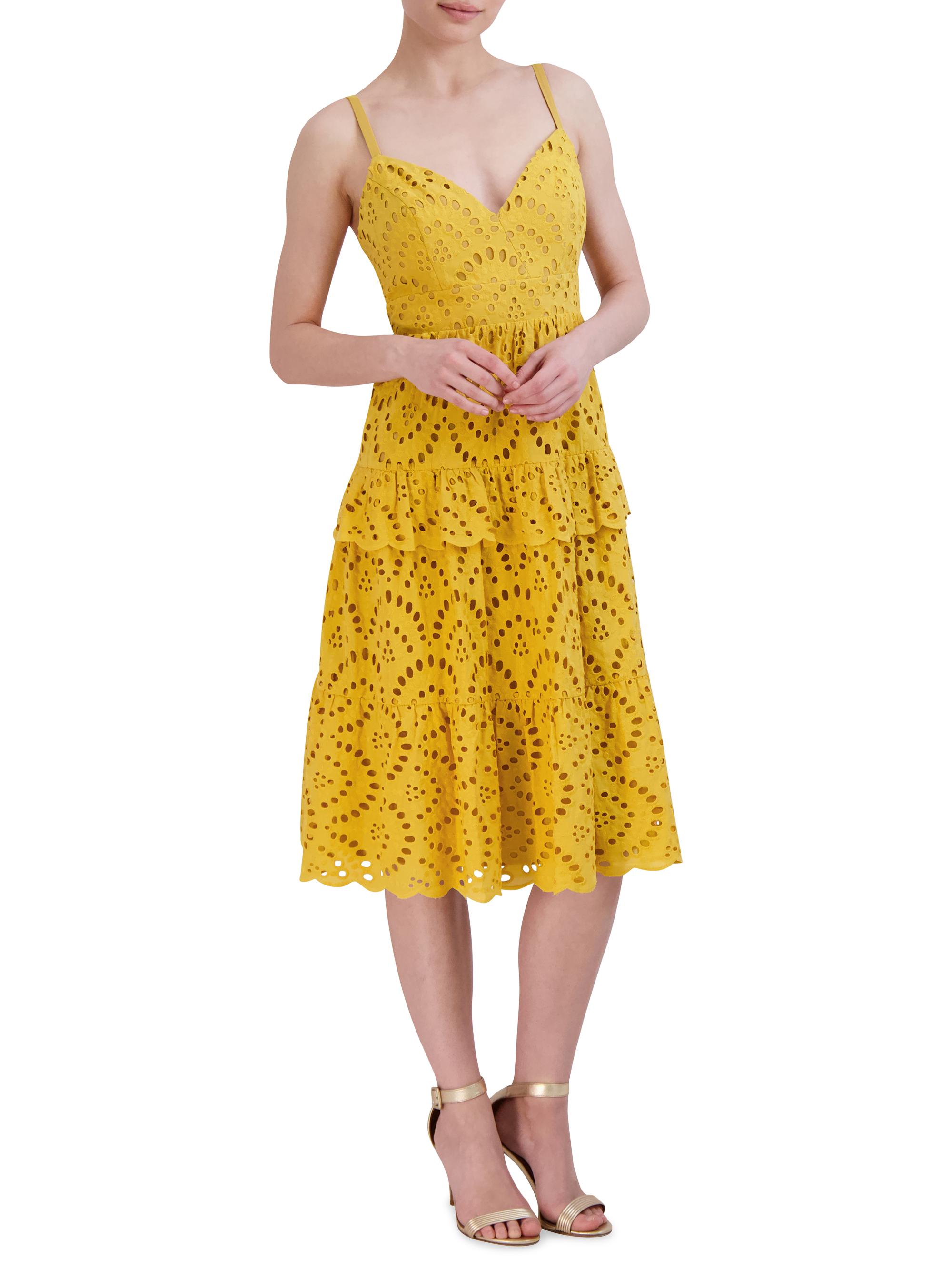 BCBGMAXAZRIA Women's Eyelet Flounce Dress White Size 10