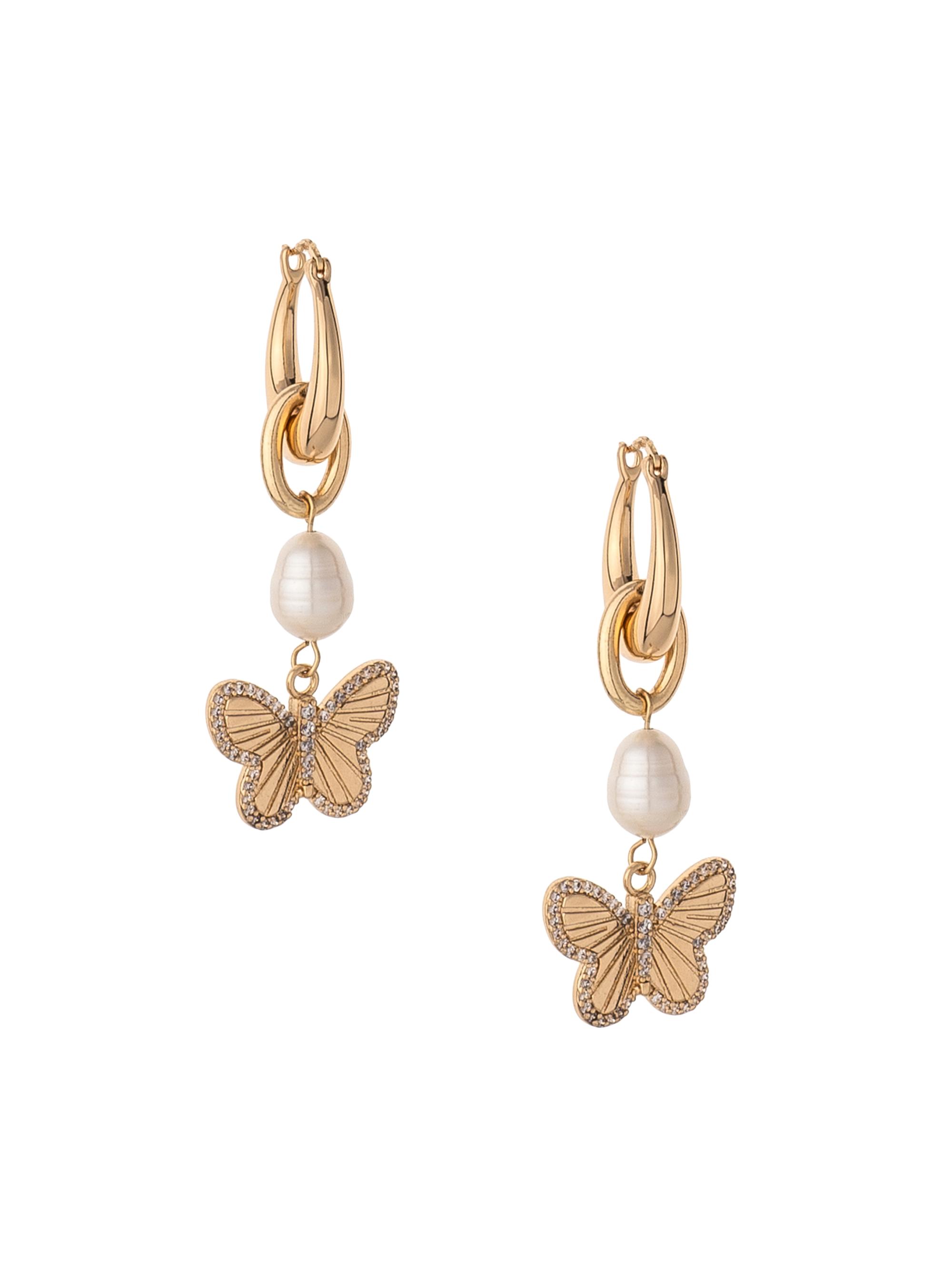 Ettika Women's Butterfly High Pearl 18K Gold-Plate, Freshwater Pearl & Cubic Zirconia Drop Earrings - Gold