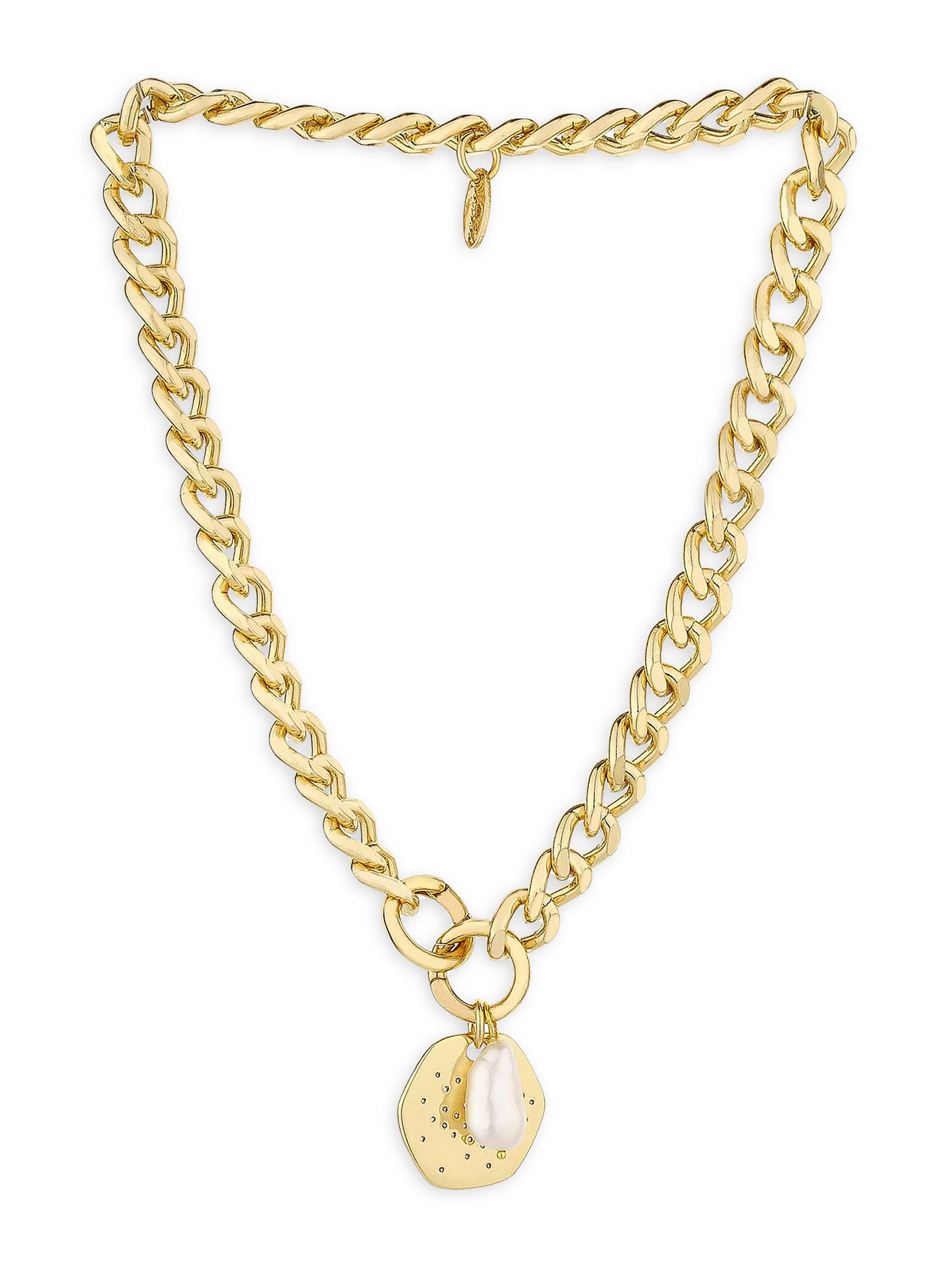 Ettika Women's Lola Pearl 18K Gold-Plate & Crystal Medallion Chain Link Necklace - Gold