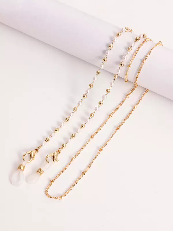 Eyeglass Chains for Women, Pearl & Gold Chain (2 Pack) - Zodaca