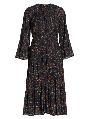 Shop Veronica Beard Shireen Pleated Floral Midi-Dress | Saks Fifth Avenue