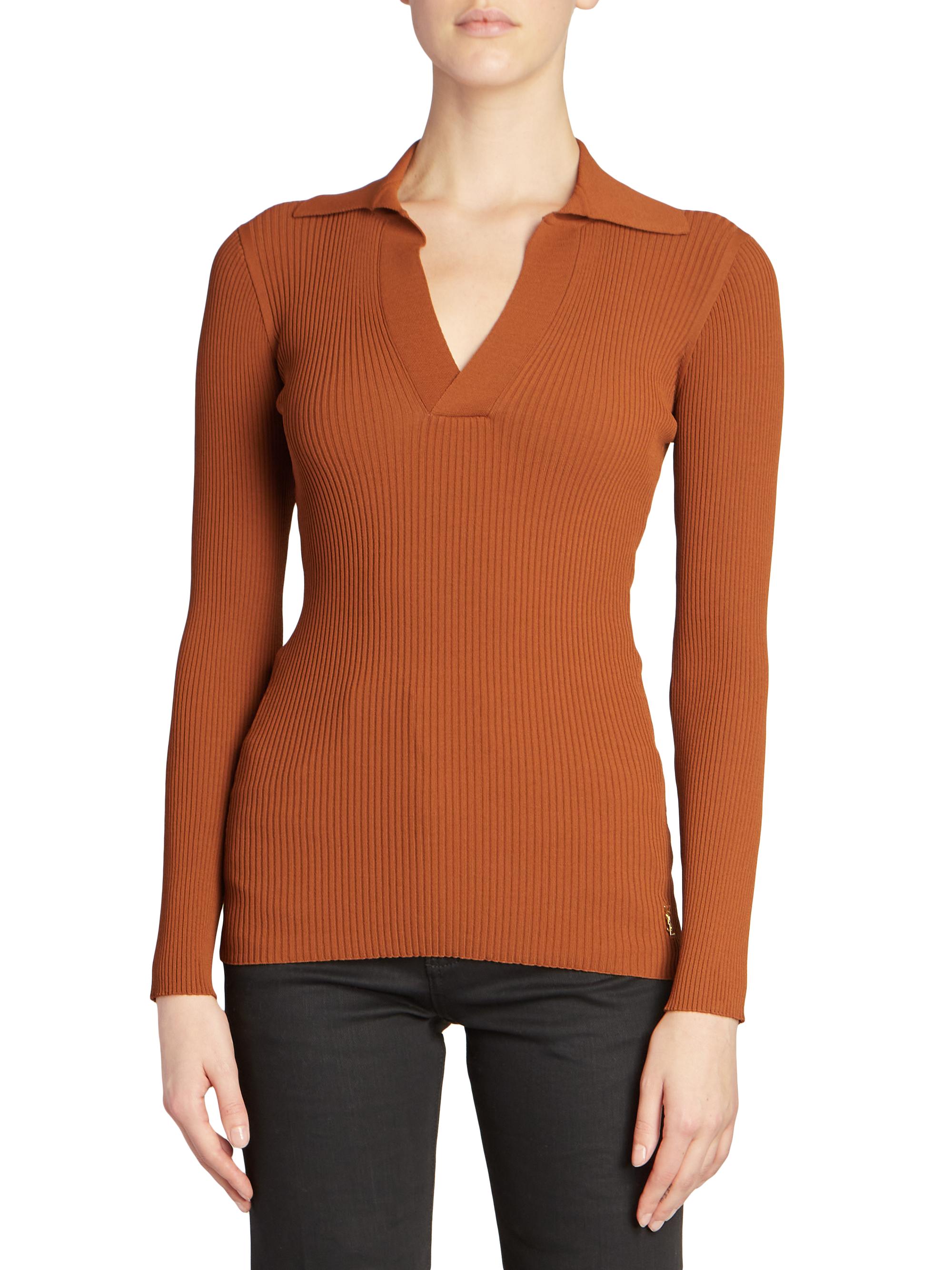 Saint Laurent Monogram Top In Ribbed Crepe Viscose | Saks Fifth Avenue