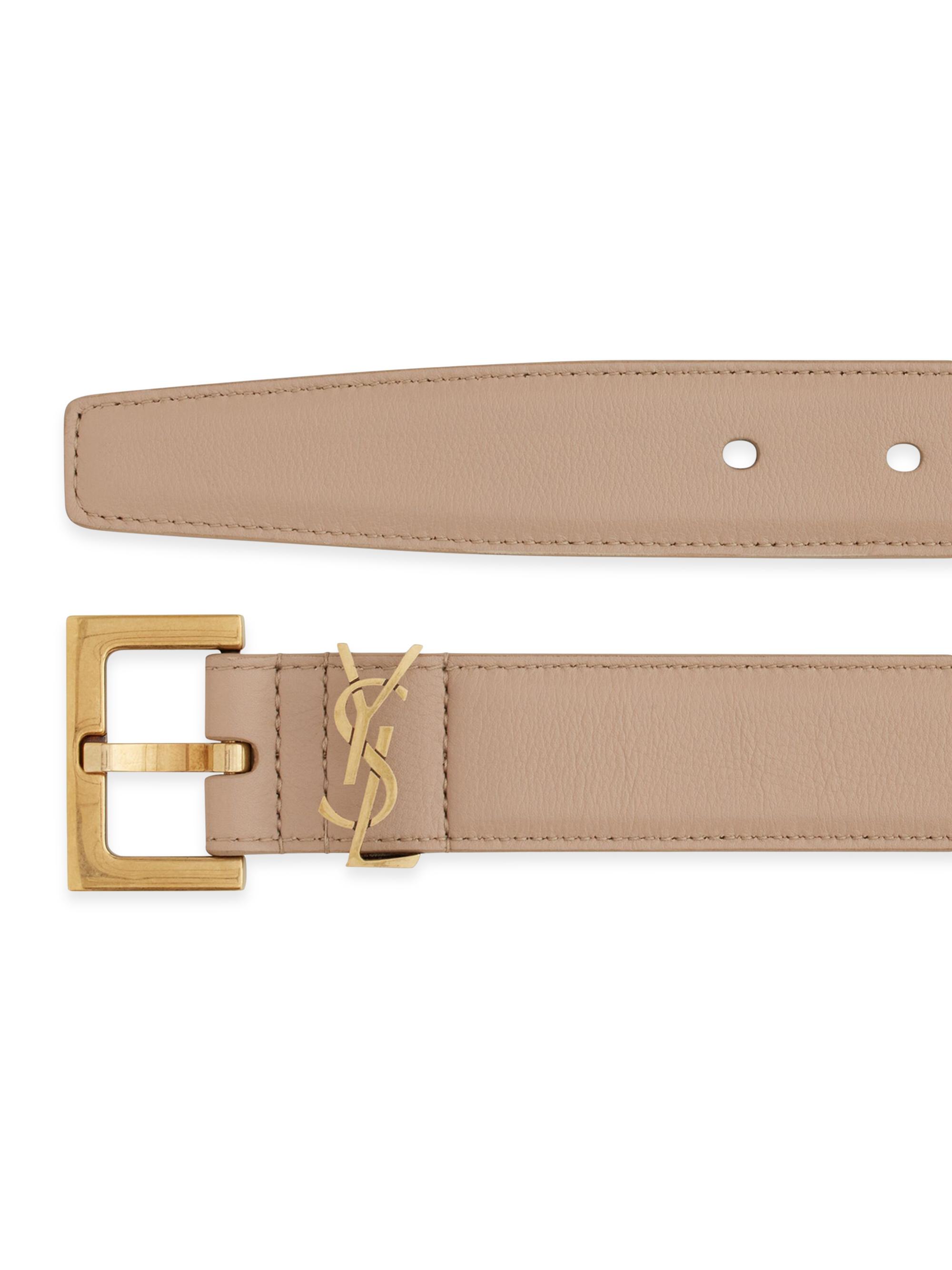 Saint Laurent Cassandre Belt with Square Buckle in Smooth Leather