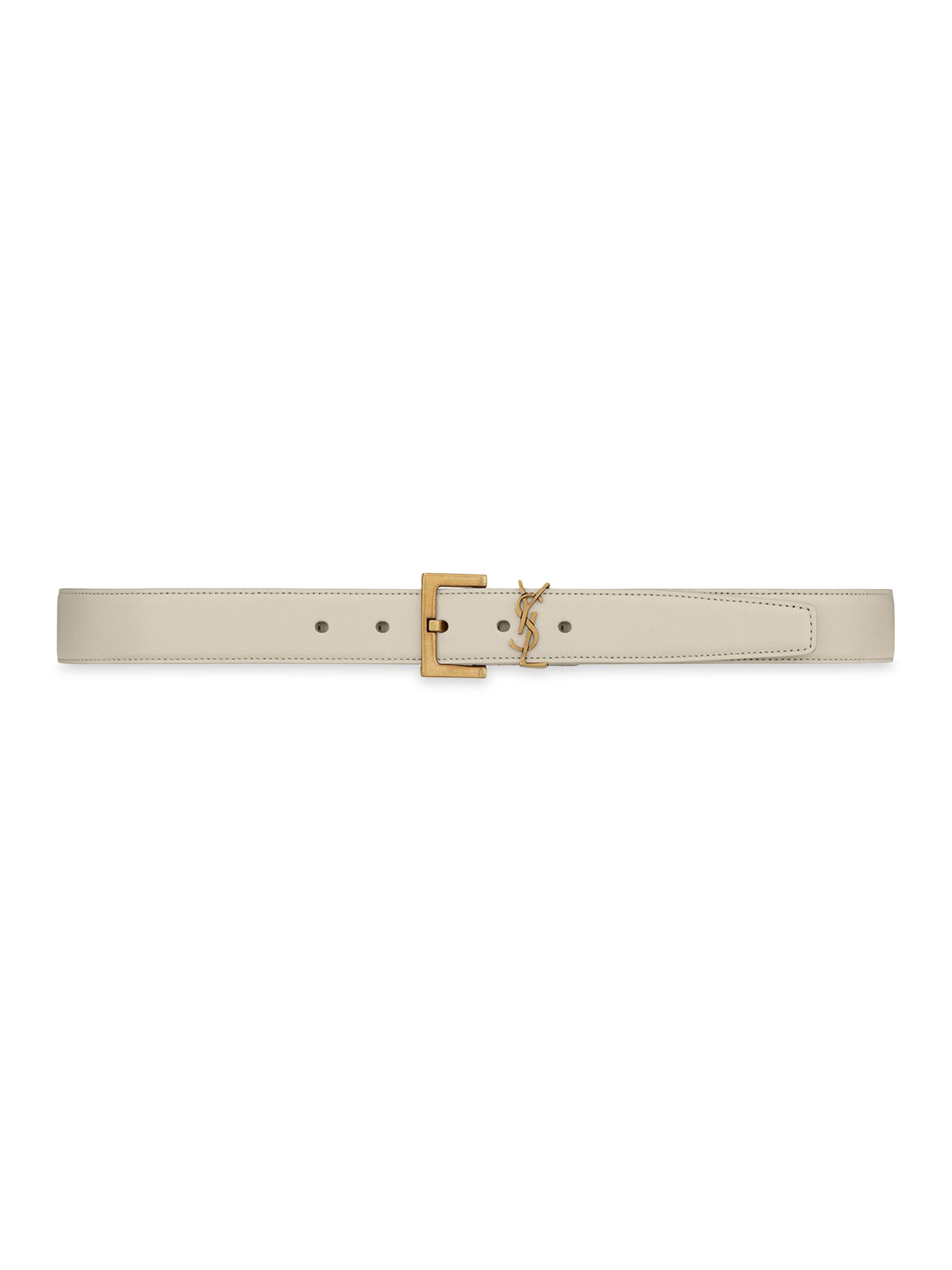 Saint Laurent Women's Cassandre Belt with Square Buckle in Smooth Leather - Crema Soft