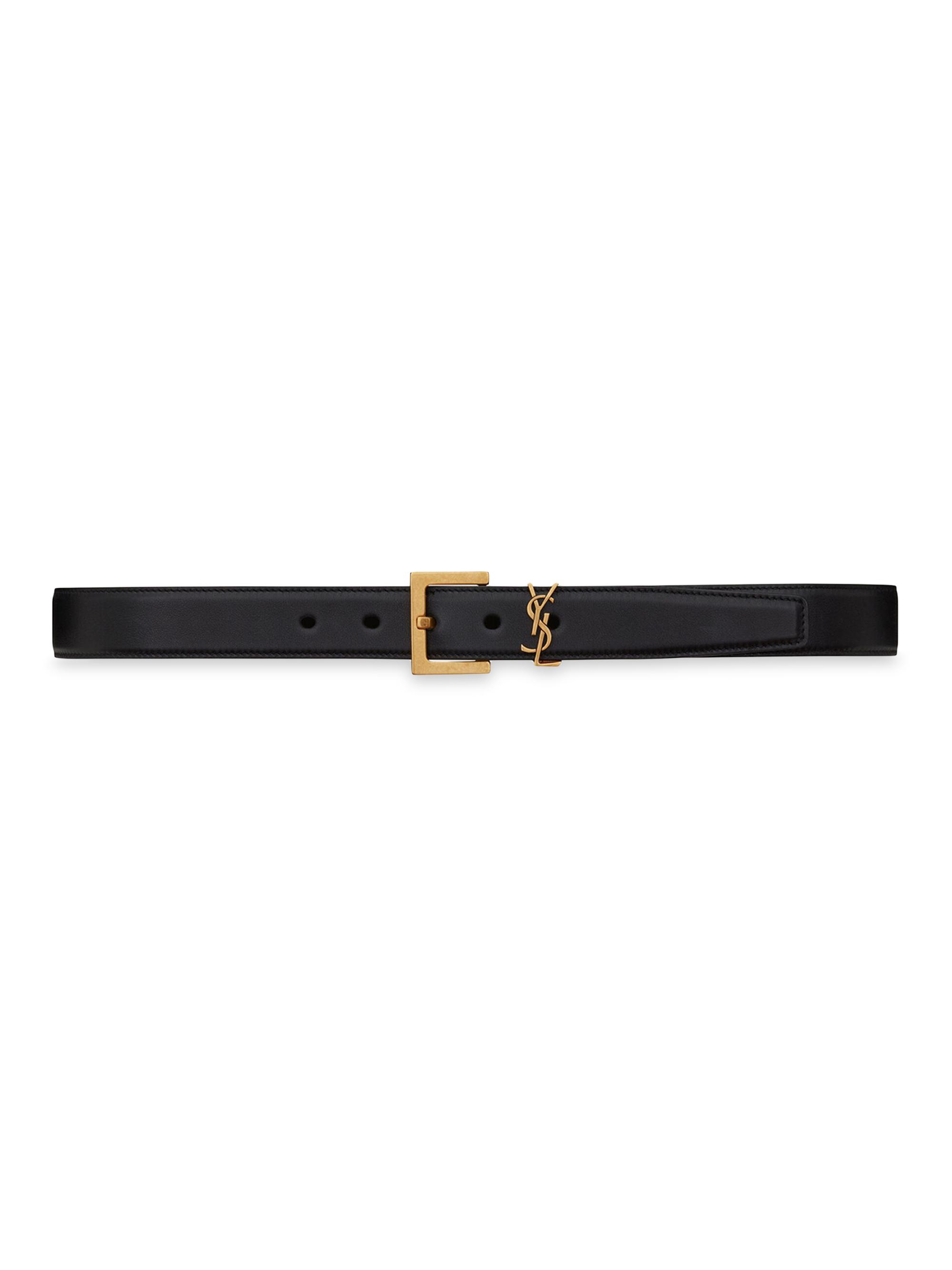 Saint Laurent Women's Cassandre Belt with Square Buckle in Smooth Leather - Nero