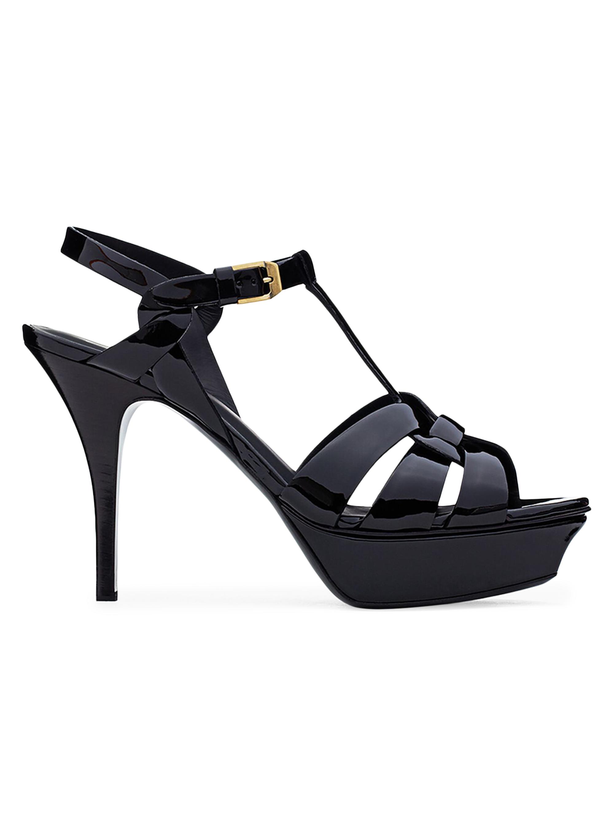 Saint Laurent Women's Tribute Platform Sandals in Patent Leather - Black