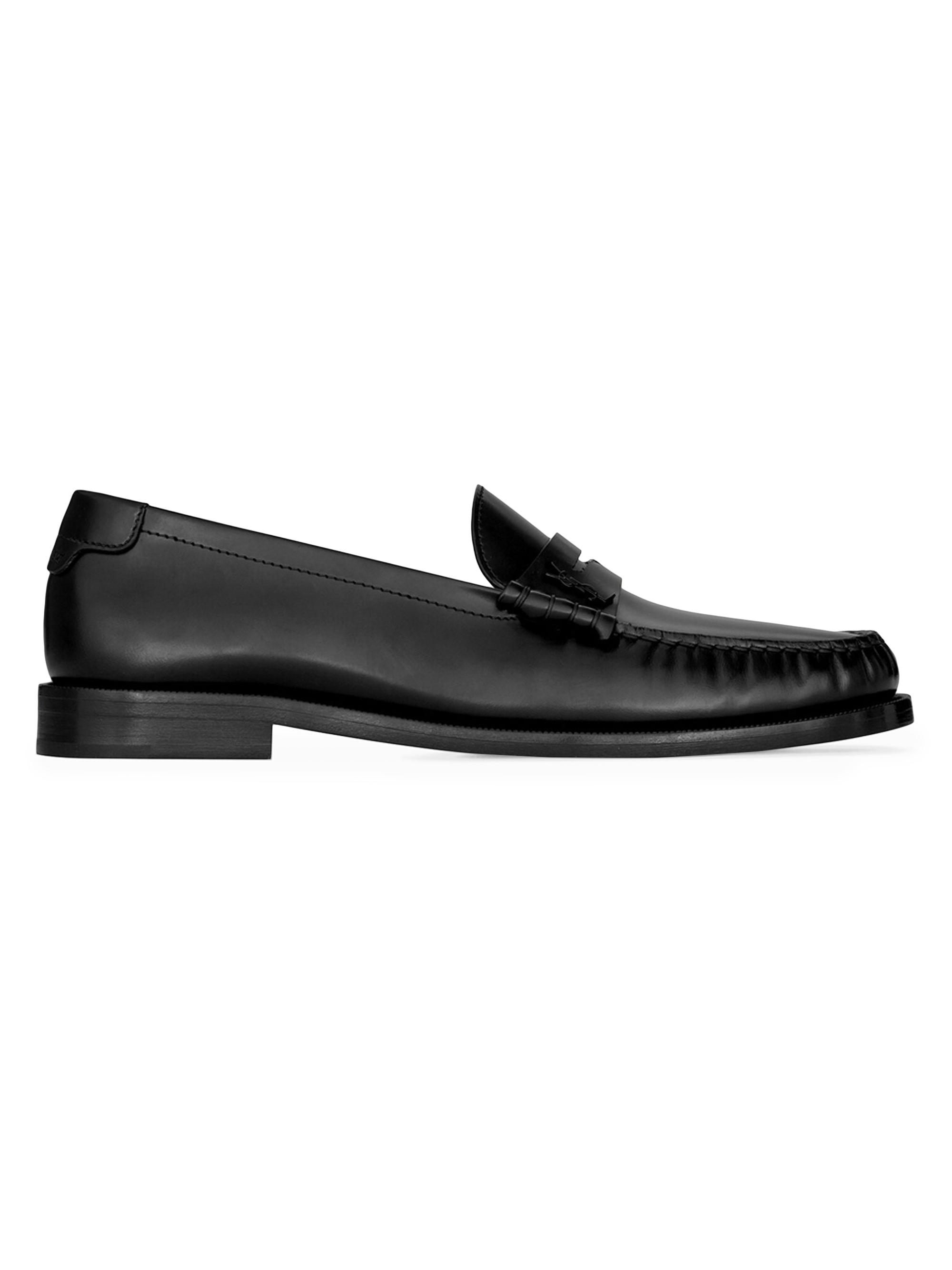 Saint Laurent Men's Le Loafer Monogram Penny Slippers In Smooth Leather - Black