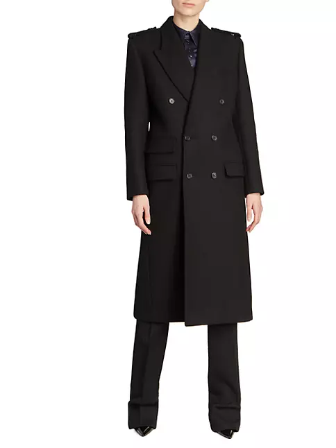 Shop Saint Laurent Long Double-breasted Officer Coat In Wool
