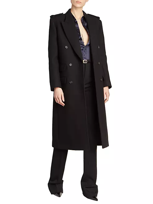 Shop Saint Laurent Long Double-breasted Officer Coat In Wool