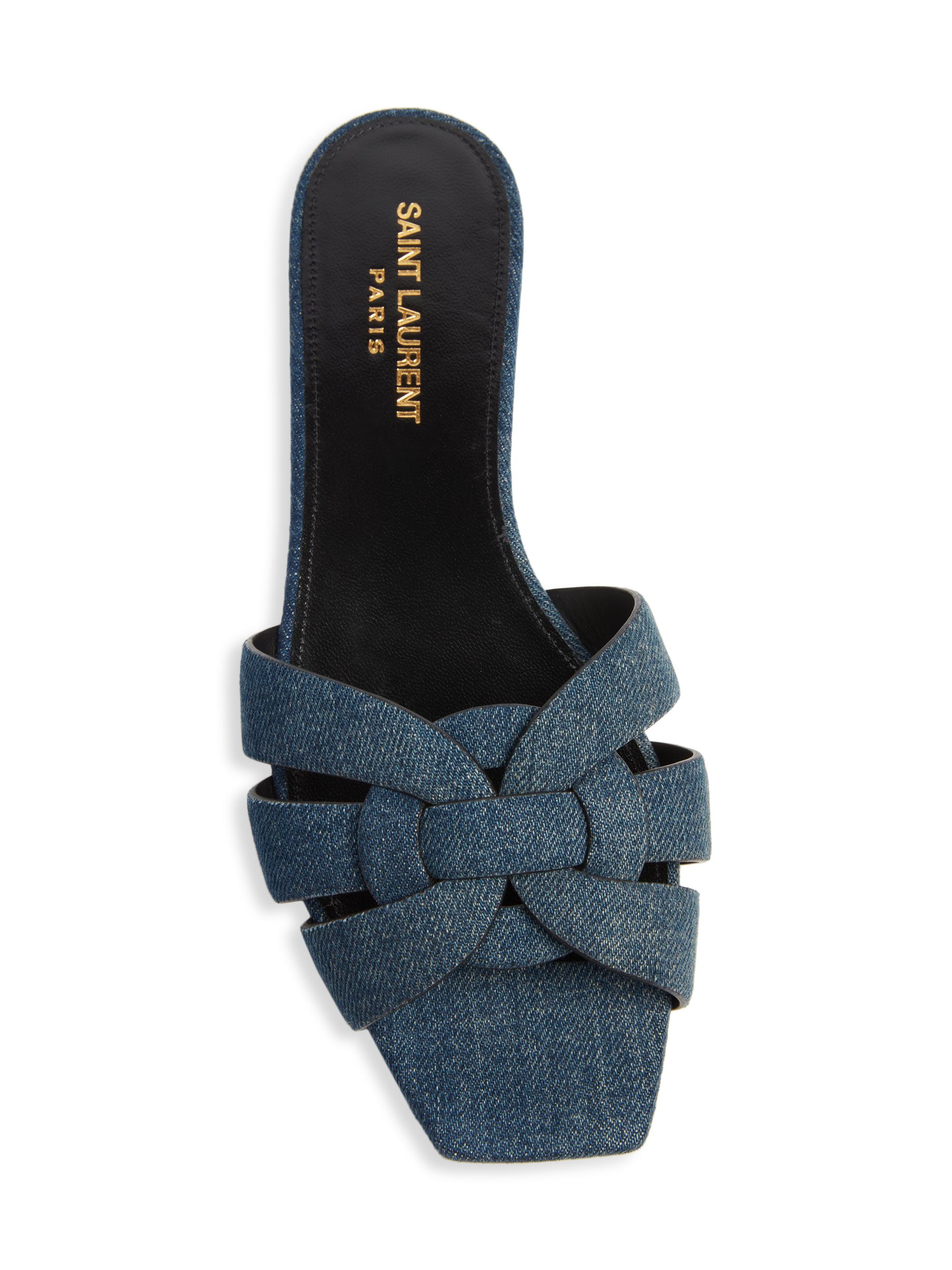 Saint Laurent Tribute Denim Slides | Saks Fifth Avenue