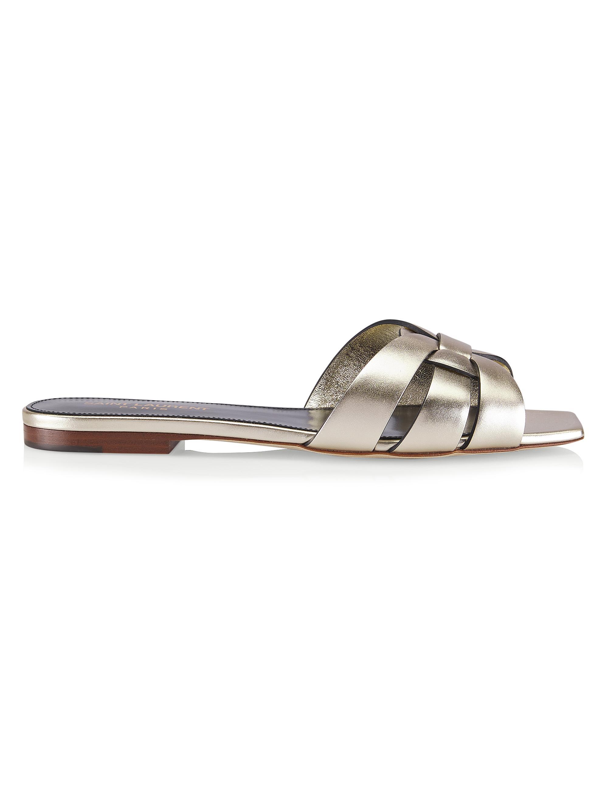 Saint Laurent Women's Tribute Mules in Smooth Leather - Platino