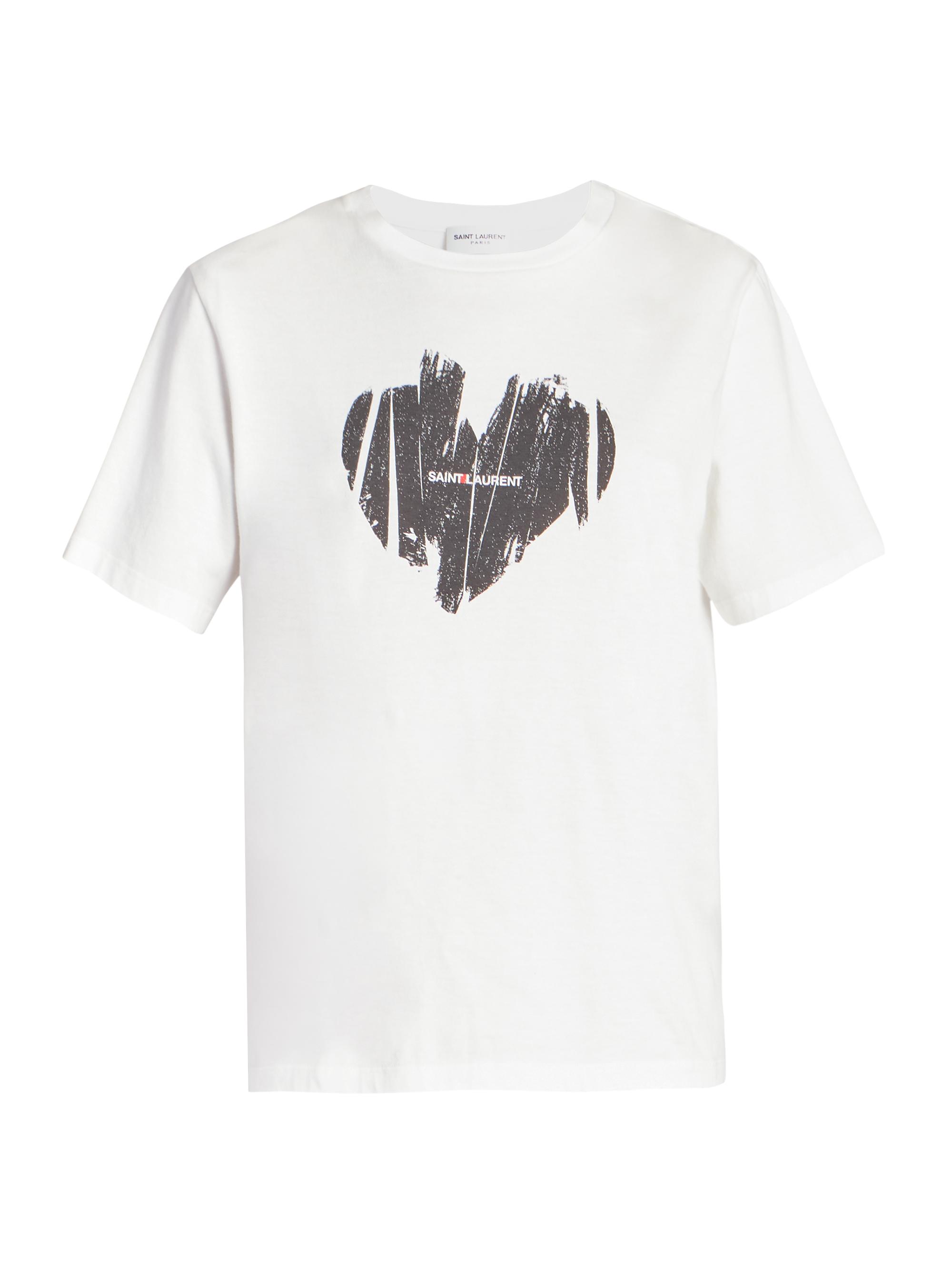 Saint Laurent Women's Heart Logo T-Shirt - Naturel Noir