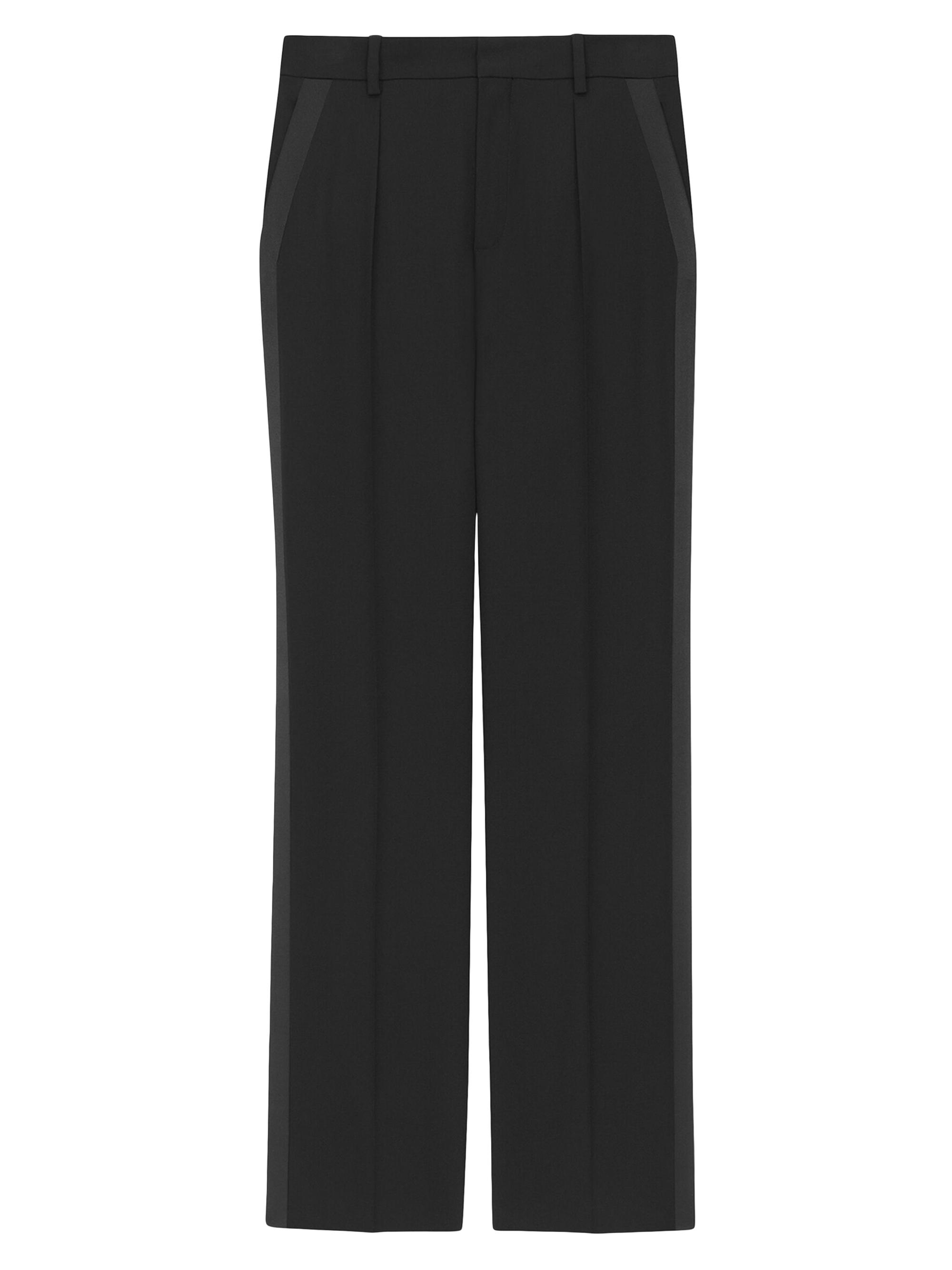 Saint Laurent Women's High-Waisted Tuxedo Pants in Grain De Poudre - Nero
