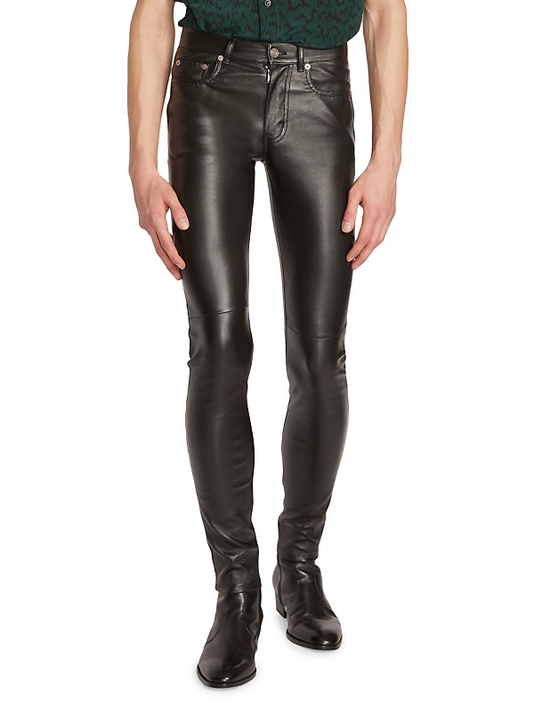 Shop Saint Laurent Skinny Pants In Stretch Grained Leather Shop Saint Laurent Skinny Pants In Stretch Grained Leather