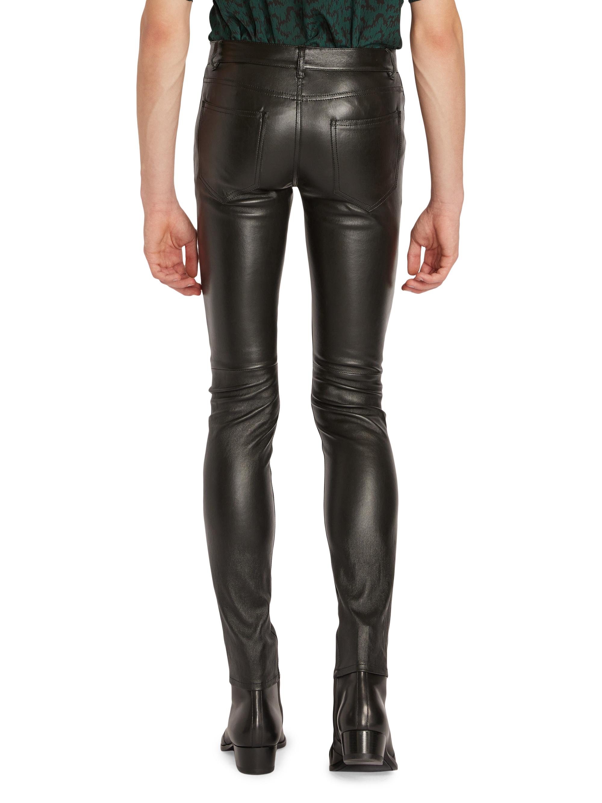 Shop Saint Laurent Skinny Pants In Stretch Grained Leather | Saks  