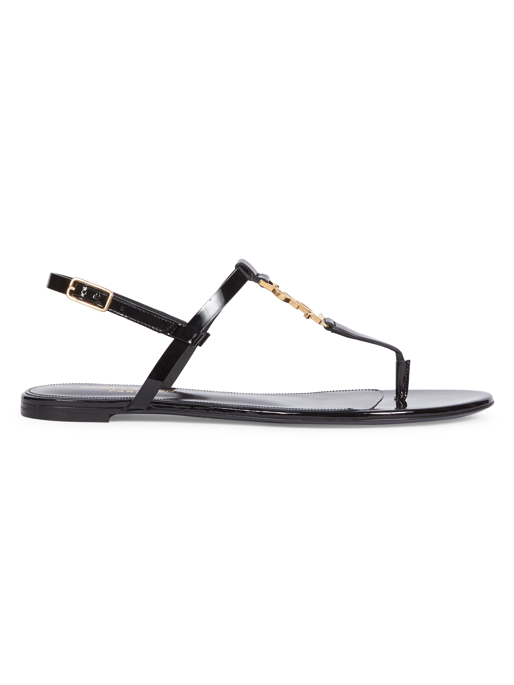 Saint Laurent Women's Cassandra Patent Leather Slingback Thong Sandals - Nero