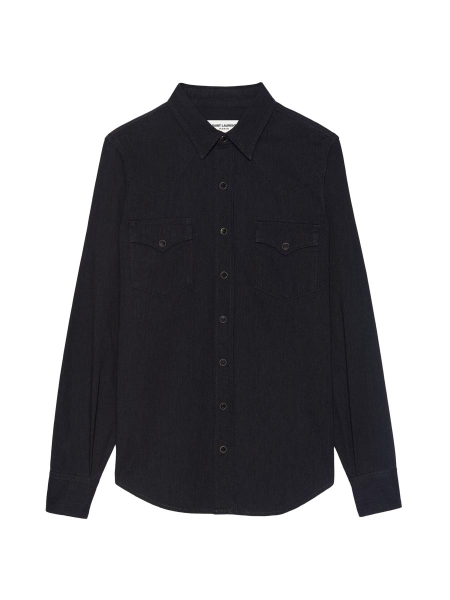 トップス 2016 saint laurent western shirt black m Saint Laurent Western Shirt In Black Rinse Denim | Saks Fifth Avenue