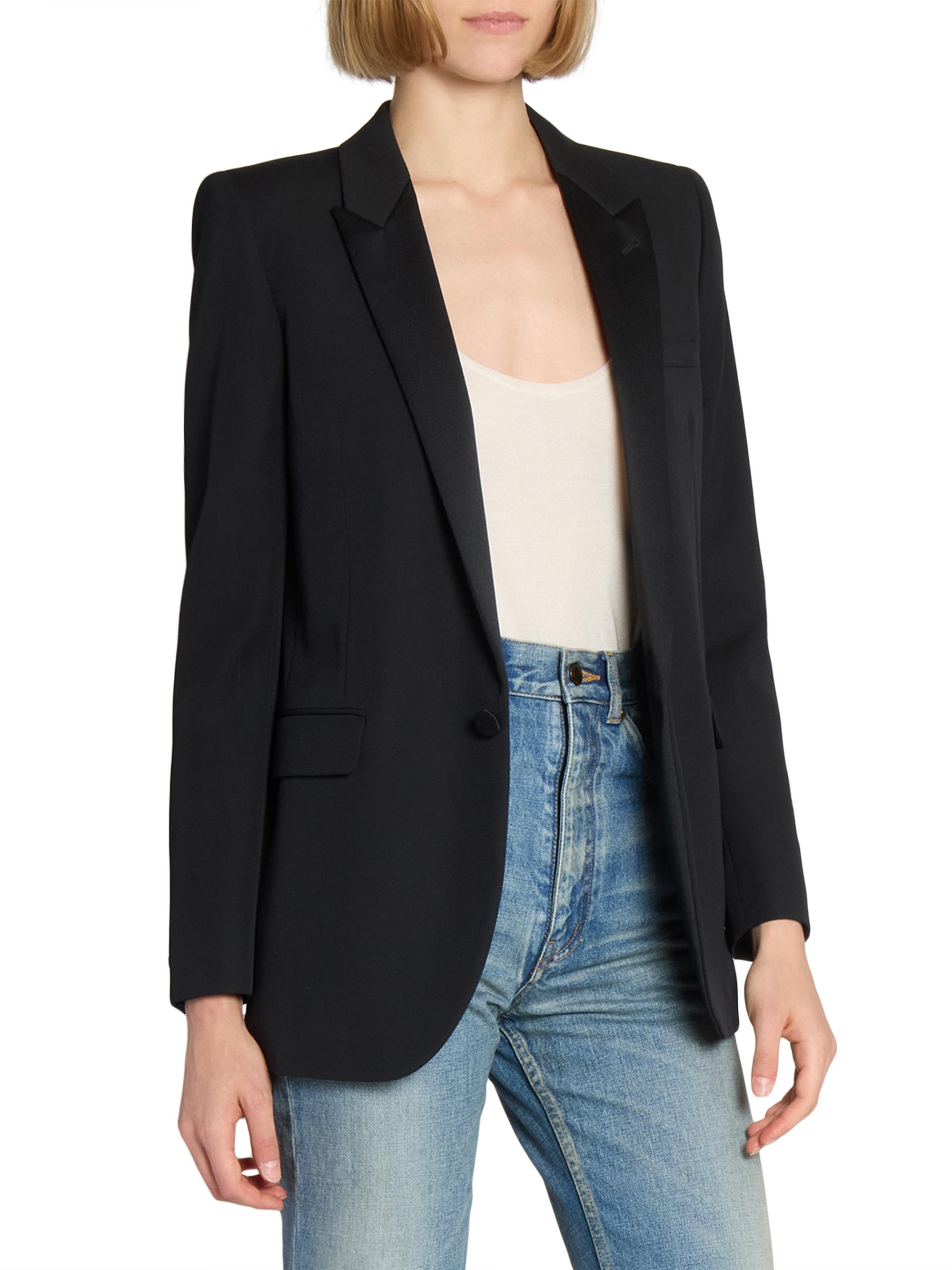 Saint Laurent Tube Tuxedo Jacket in Grain De Poudre Saint Laurent