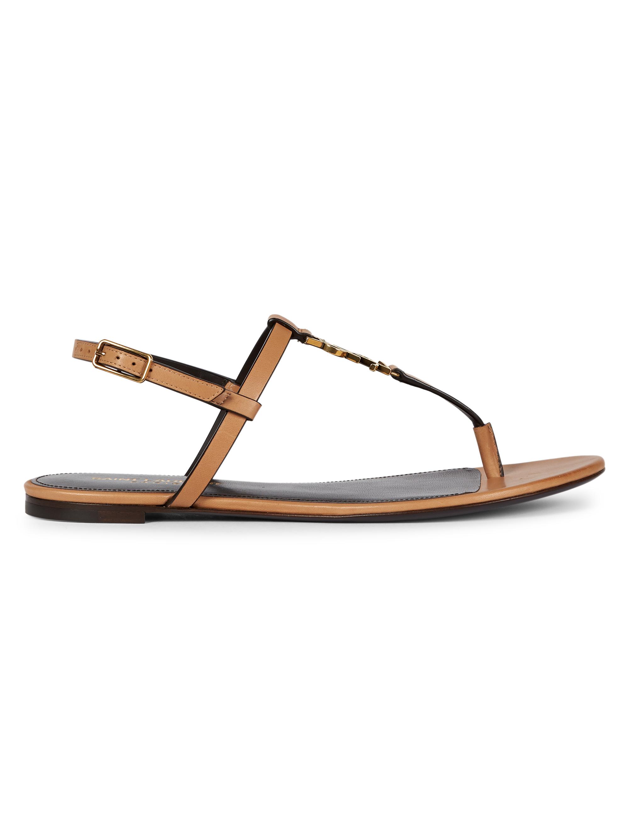 Saint Laurent Women's Cassandra Leather Logo Sandals - Gold Brown