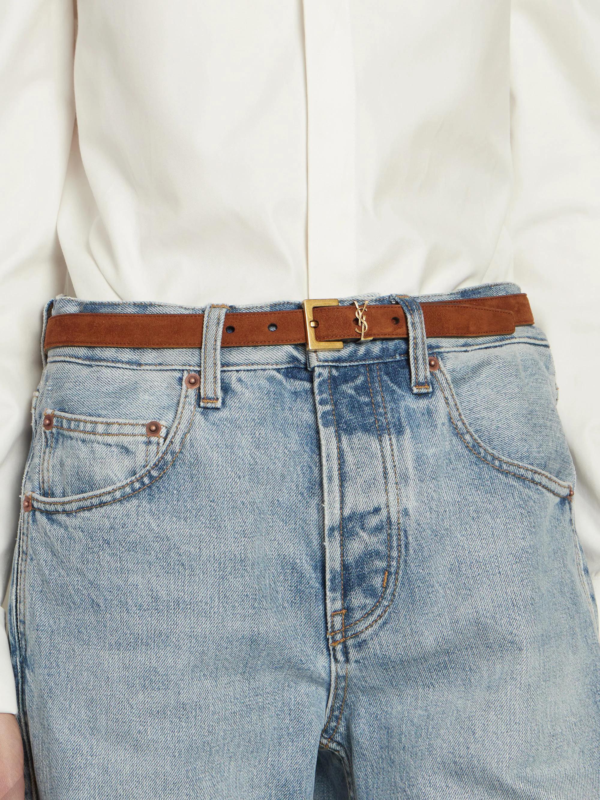 YSL CASSANDRE THIN BELT WITH SQUARE BUCKLE IN SUEDE SIZE 90 Saint Laurent Cassandre Thin Belt with Square Buckle in  main image 2