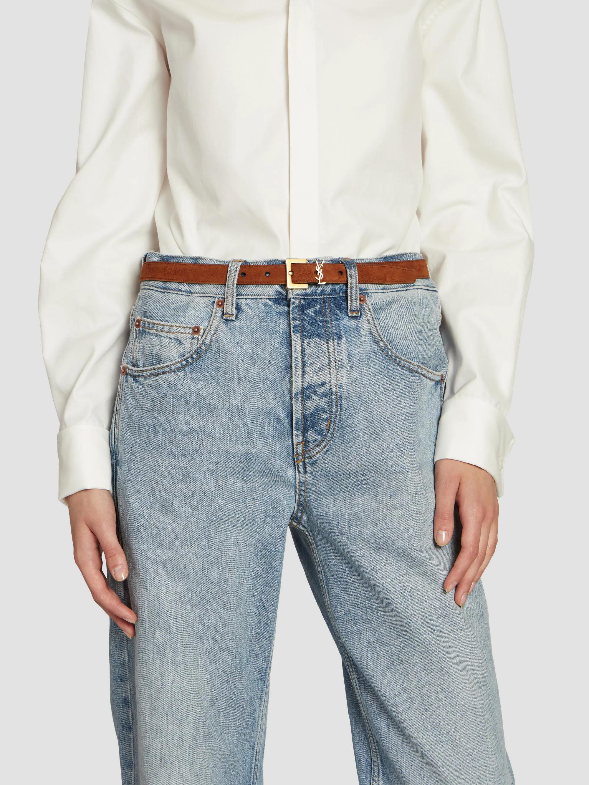 YSL CASSANDRE THIN BELT WITH SQUARE BUCKLE IN SUEDE SIZE 90 Saint Laurent Cassandre Thin Belt with Square Buckle in  main image 3