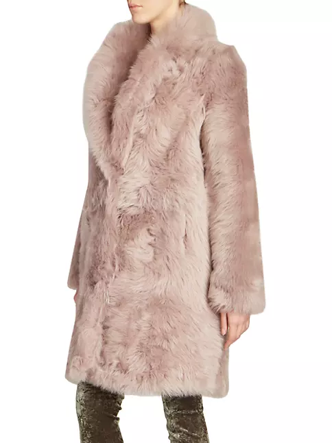 Shop Saint Laurent Long Coat In Shearling | Saks Fifth Avenue