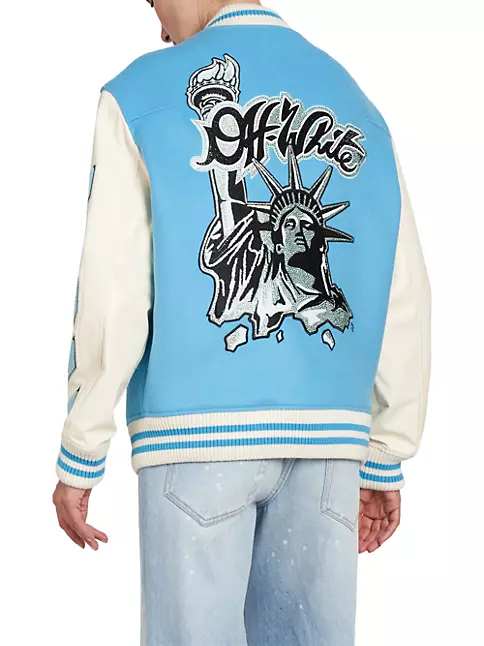 Off-White Women's Embroidered Patch Liberty Varsity Jacket - Light Blue - Size 2
