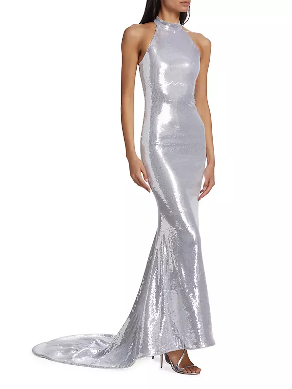 Sequin High-Neck Gown