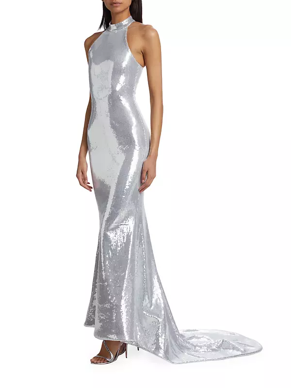 Sequin High-Neck Gown