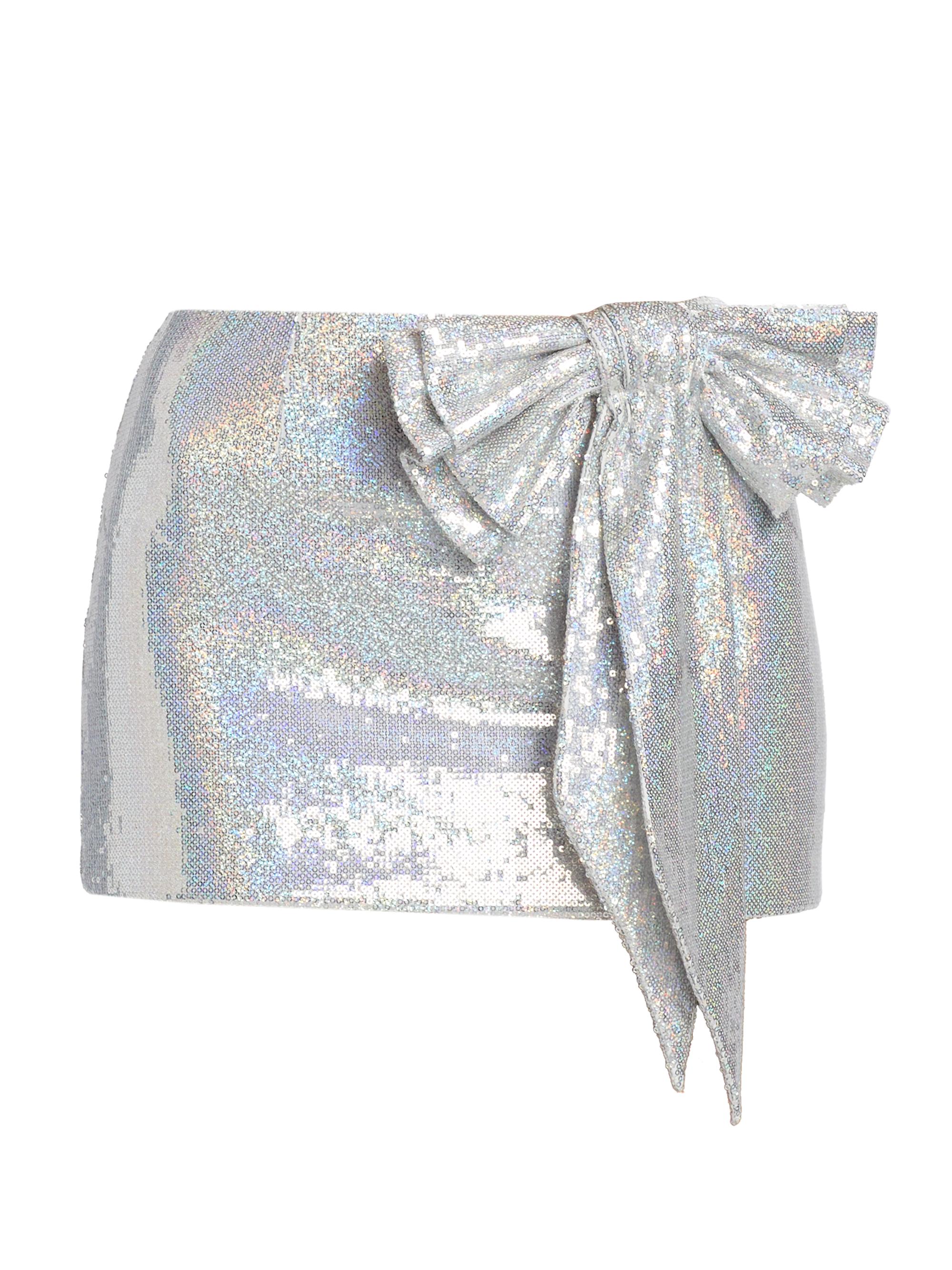 Christian Cowan Women's Sequin Bow Micro Miniskirt - Holographic Silver