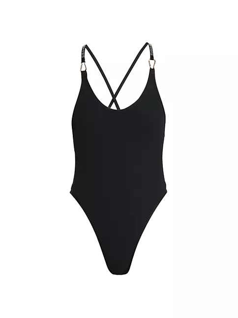 Shop Heron Preston Ribbed Microfiber One-Piece Swimsuit | Saks