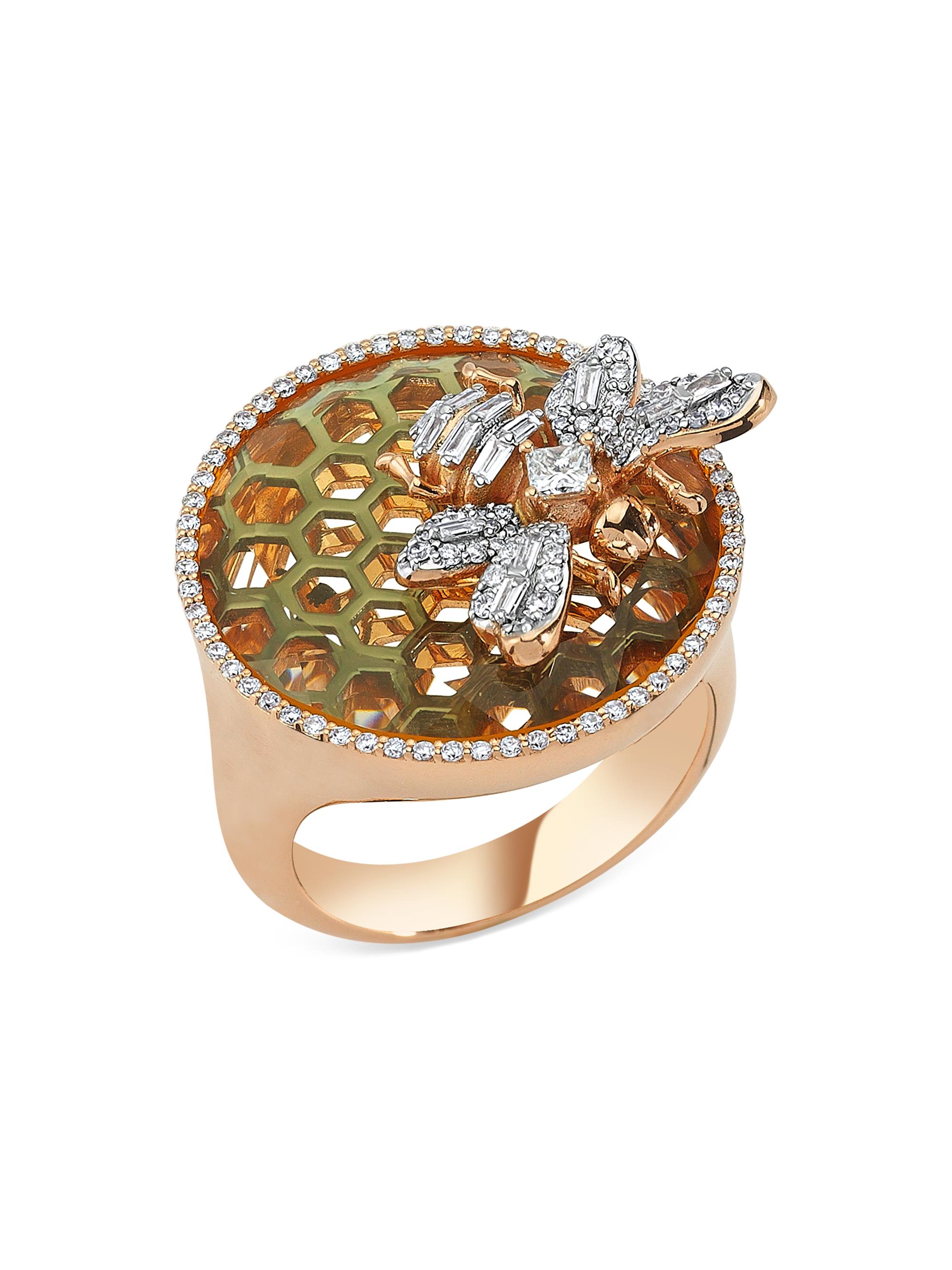 Bee Goddess Women's Honey 18K Rose Gold & 0.5 TCW Diamond Bee Ring - Rose Gold